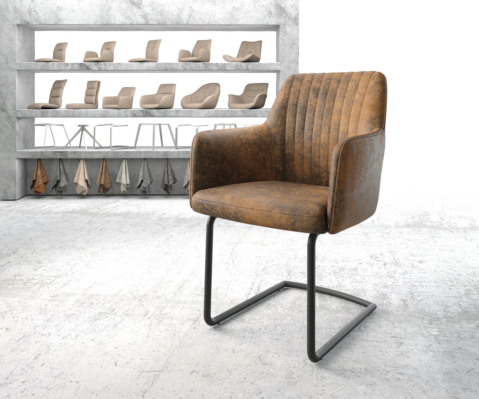 Fauteuil Greg-Flex marron vintage cantilever rond noir