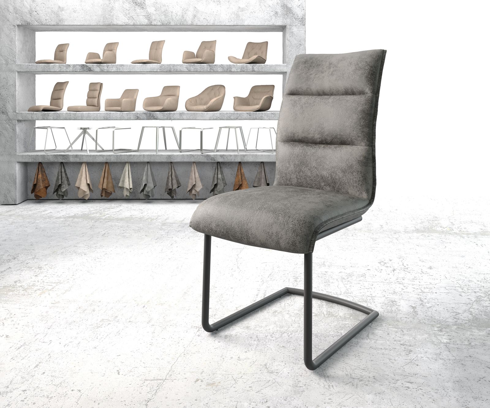 Chaise de salle à manger Xantus-Flex gris vintage cantilever rond noir