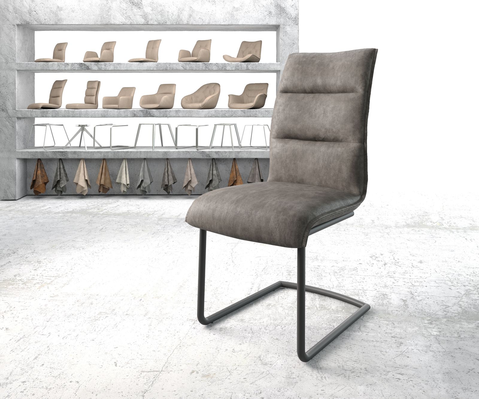 Chaise de salle à manger Xantus-Flex anthracite vintage cantilever rond noir