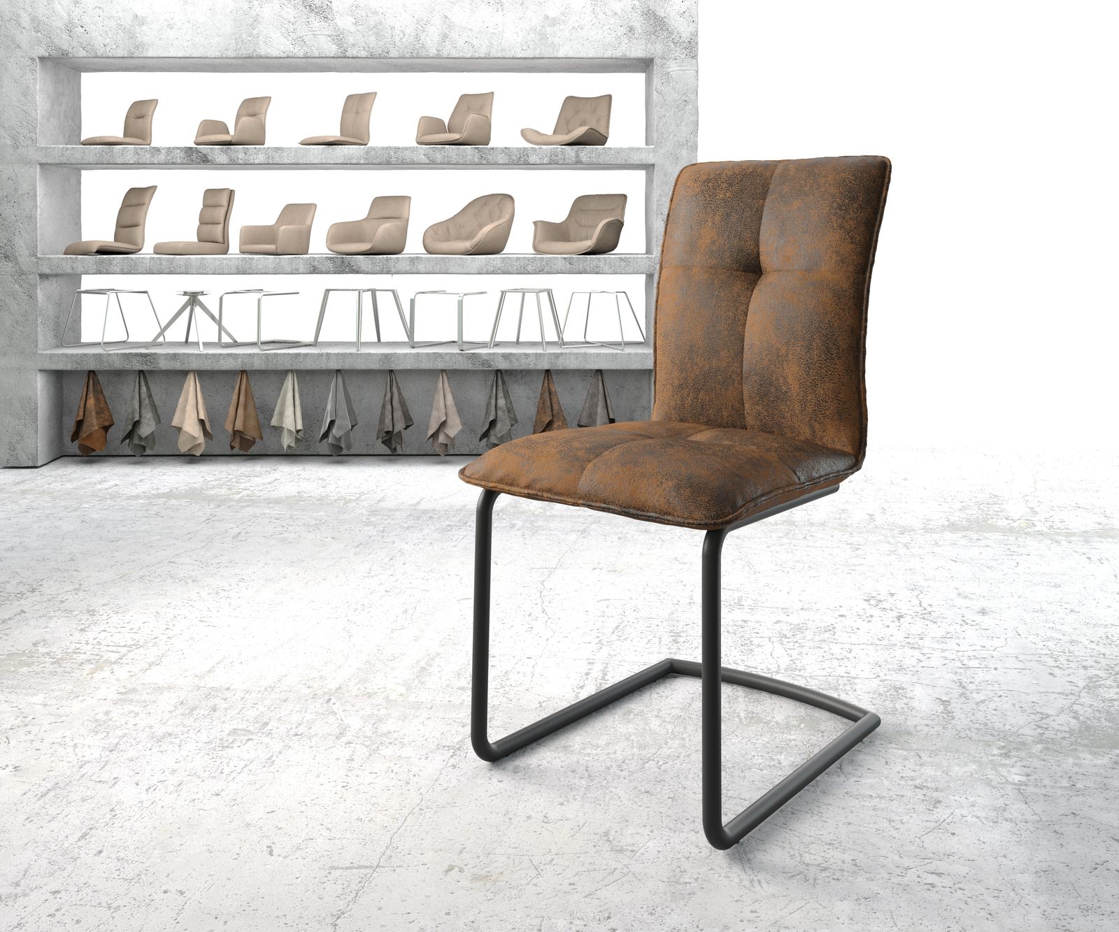 Chaise de salle à manger Maddy-Flex marron vintage cantilever rond noir