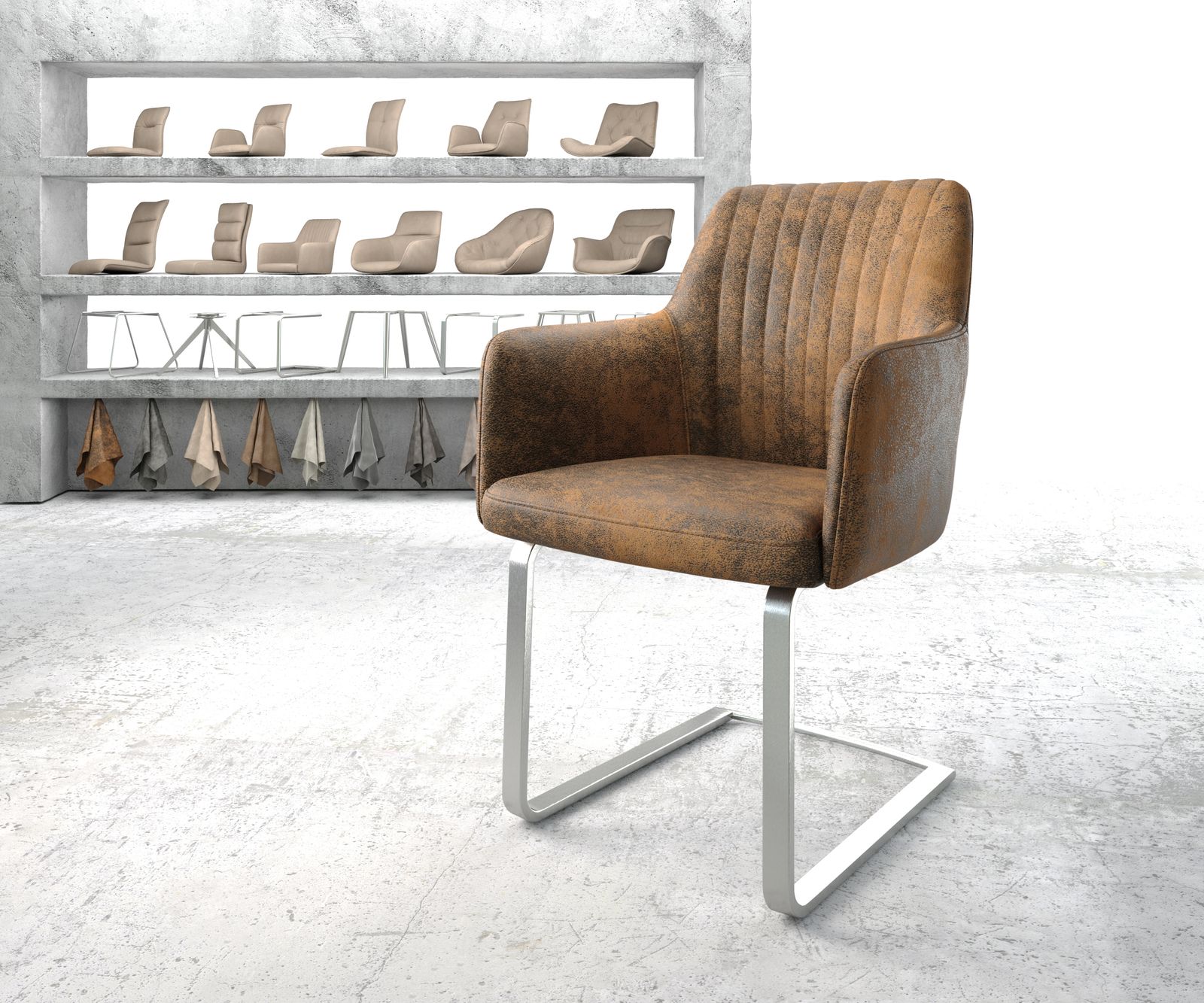 Fauteuil Greg-Flex marron vintage cantilever plat acier inoxydable