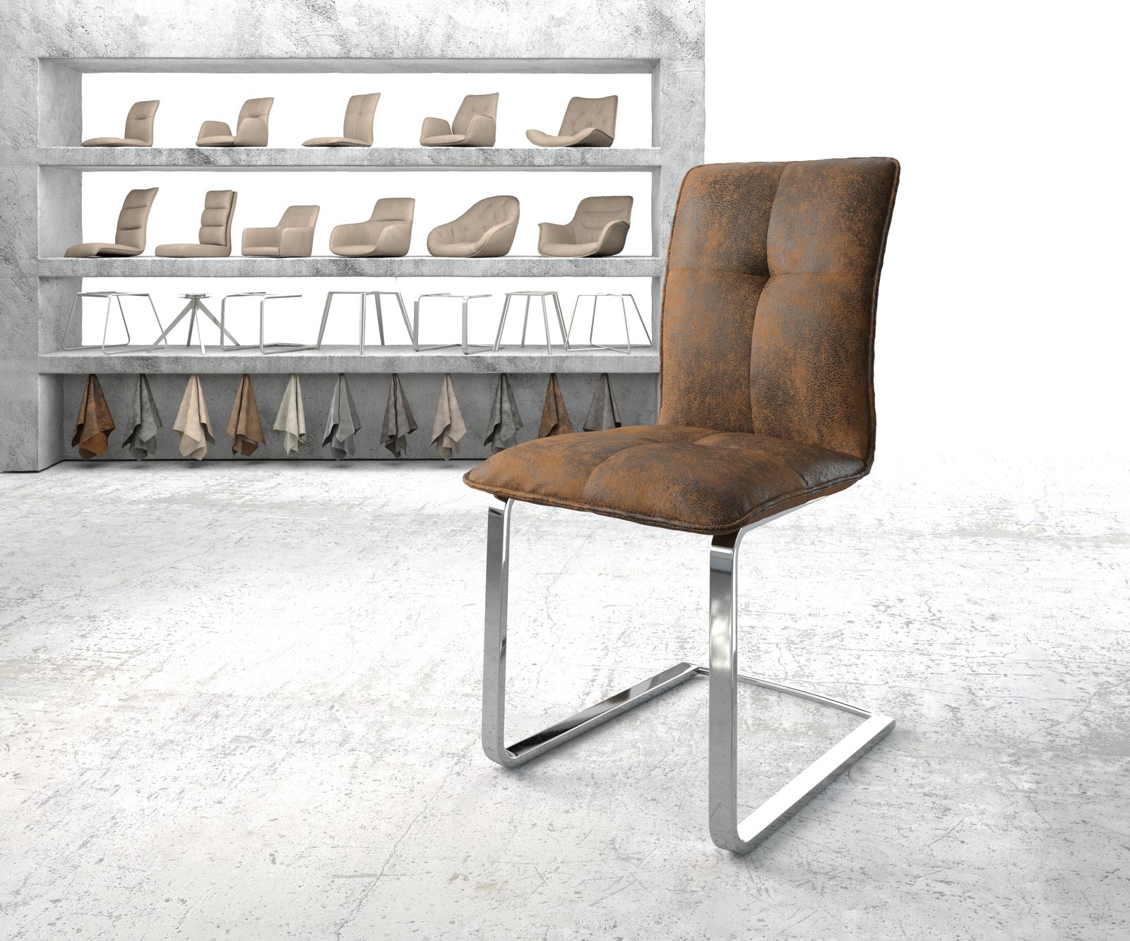 Chaise de salle à manger Maddy-Flex marron vintage cantilever plat chromé