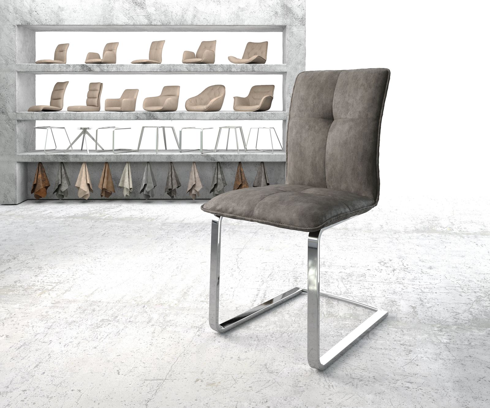 Chaise de salle à manger Maddy-Flex anthracite vintage cantilever plat chromé