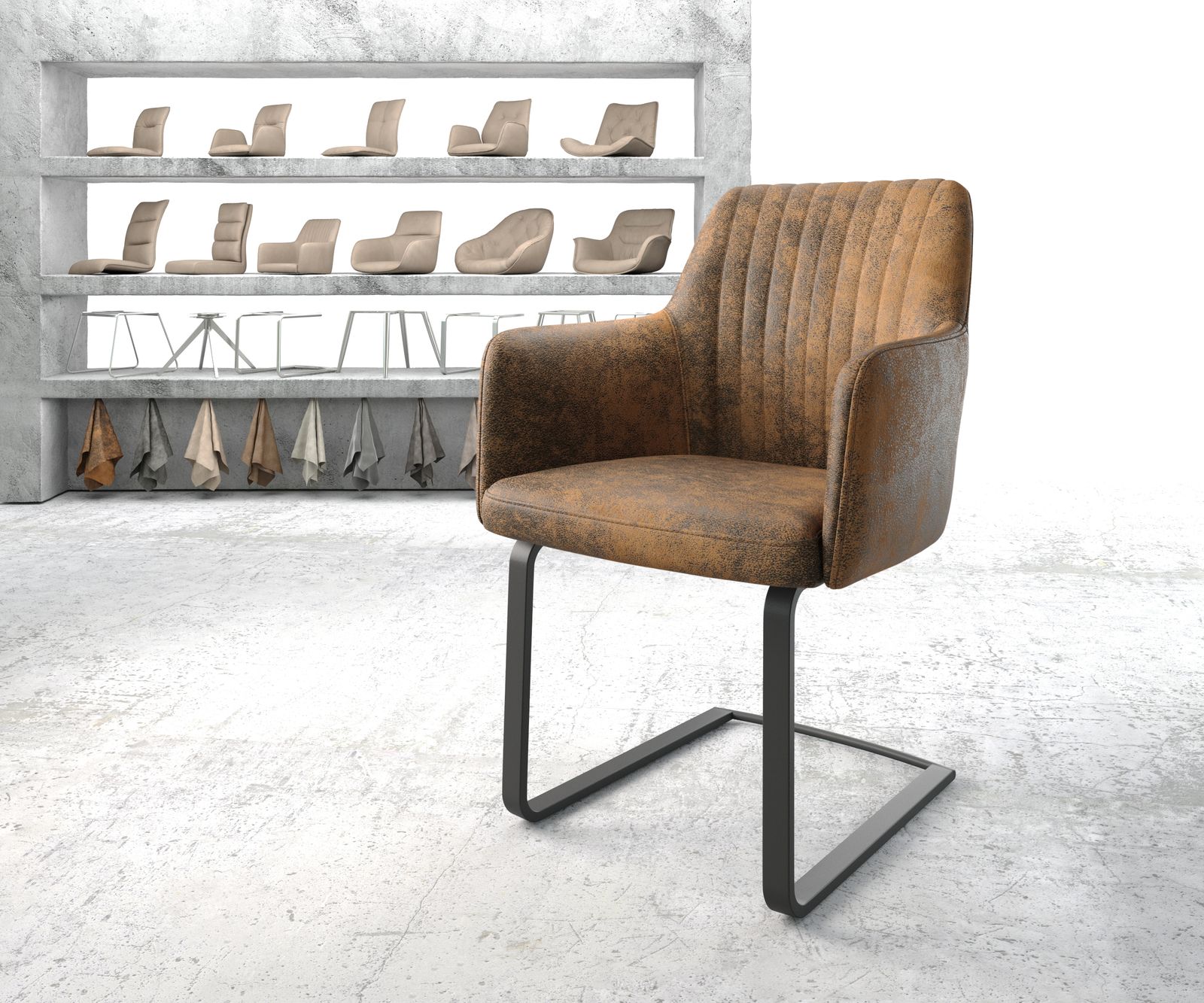 Fauteuil Greg-Flex marron vintage cantilever plat noir