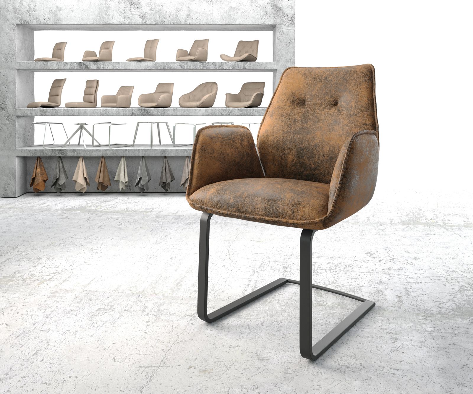 Fauteuil Zoa-Flex marron vintage cantilever plat noir