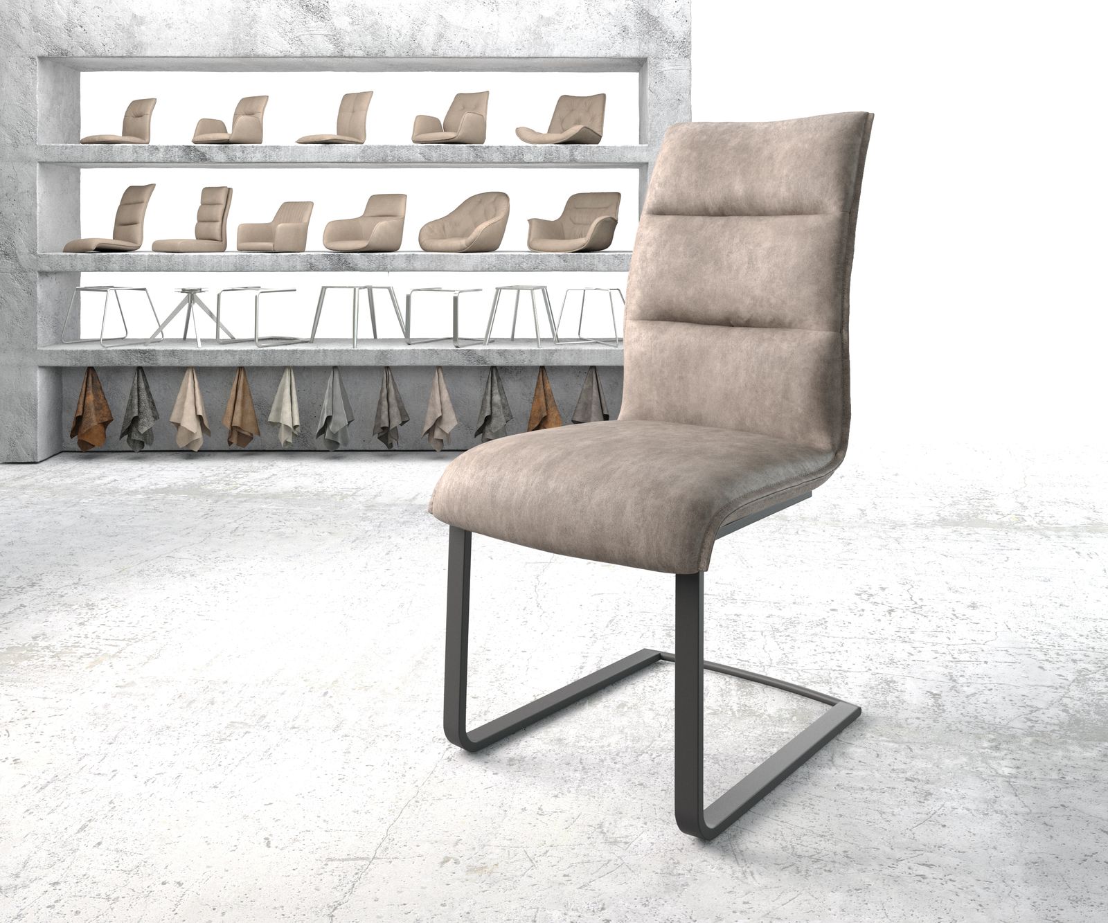 Chaise de salle à manger Xantus-Flex taupe vintage cantilever plat noir