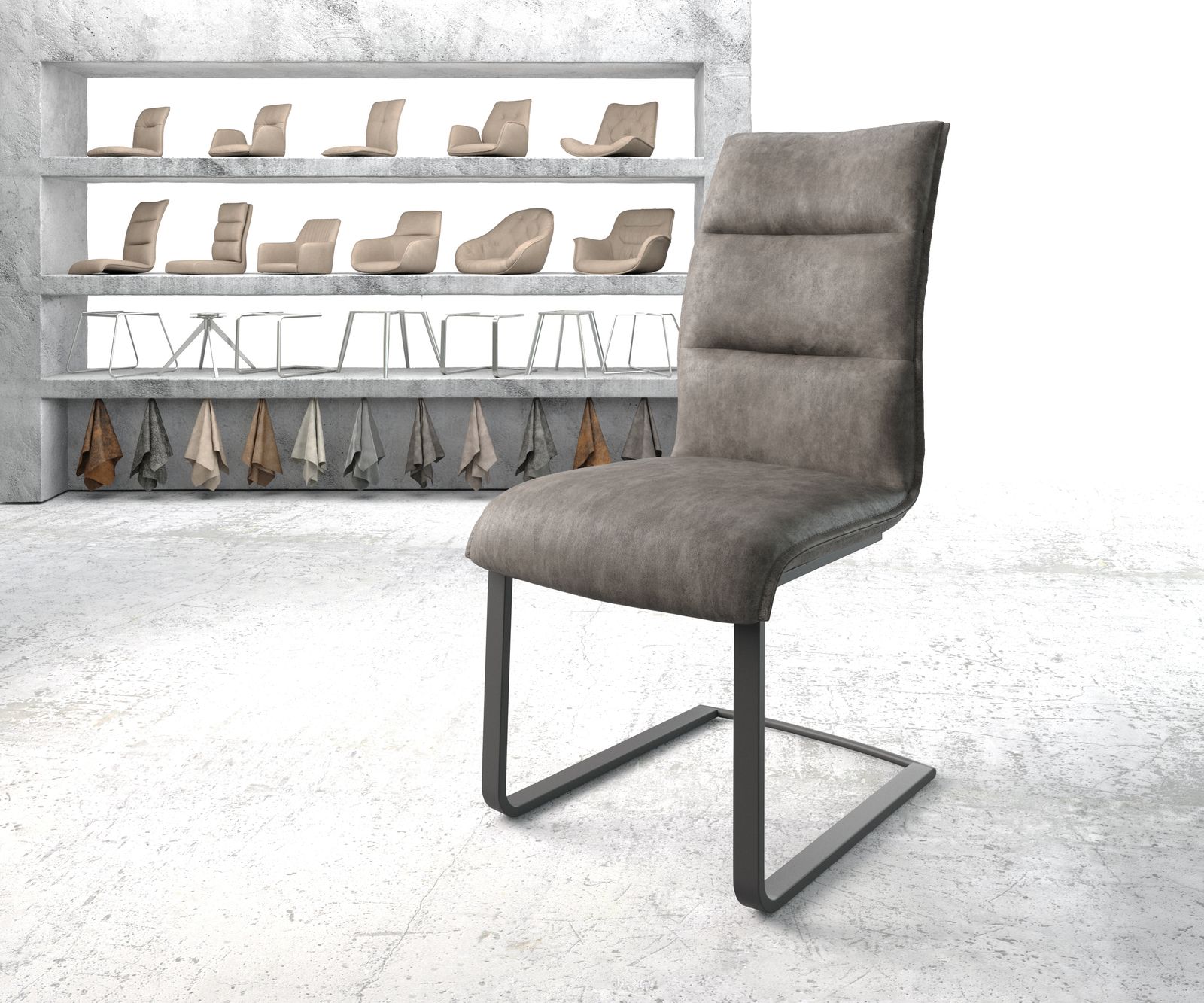 Chaise de salle à manger Xantus-Flex anthracite vintage cantilever plat noir