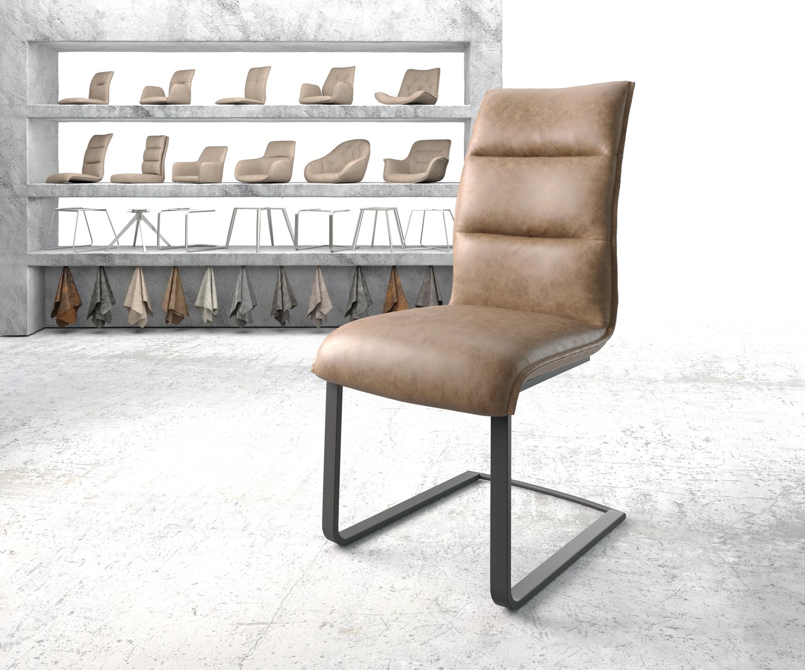 Esszimmerstuhl Xantus-Flex Braun Kunstleder Freischwinger flach schwarz, Esszimmerstühle