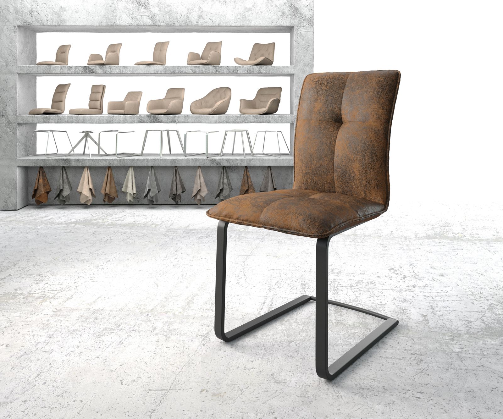 Chaise de salle à manger Maddy-Flex marron vintage cantilever plat noir