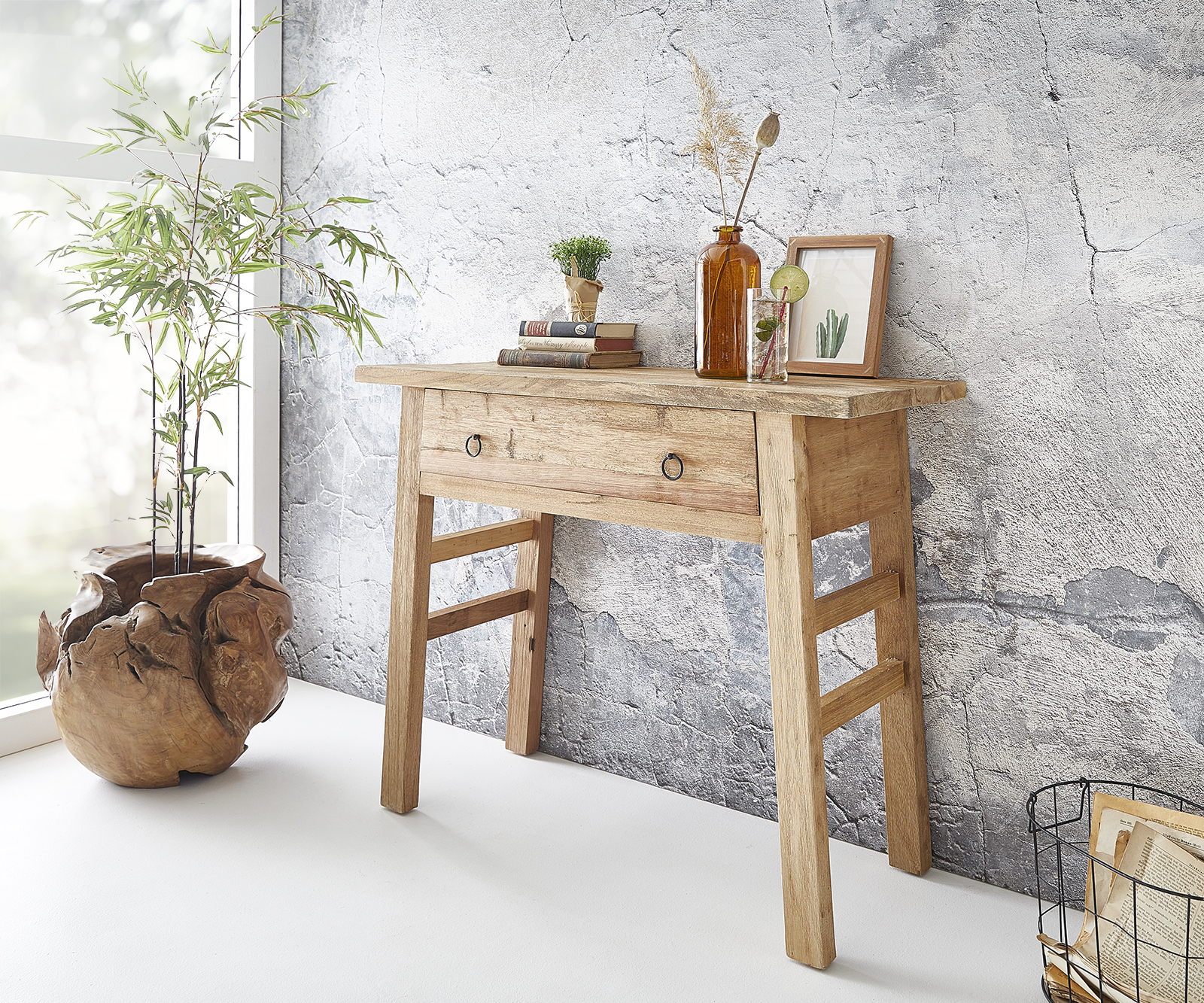 Konsole Kara 100x40 cm Exotic Wood Natur mit 2 Schubladen, Beistelltische