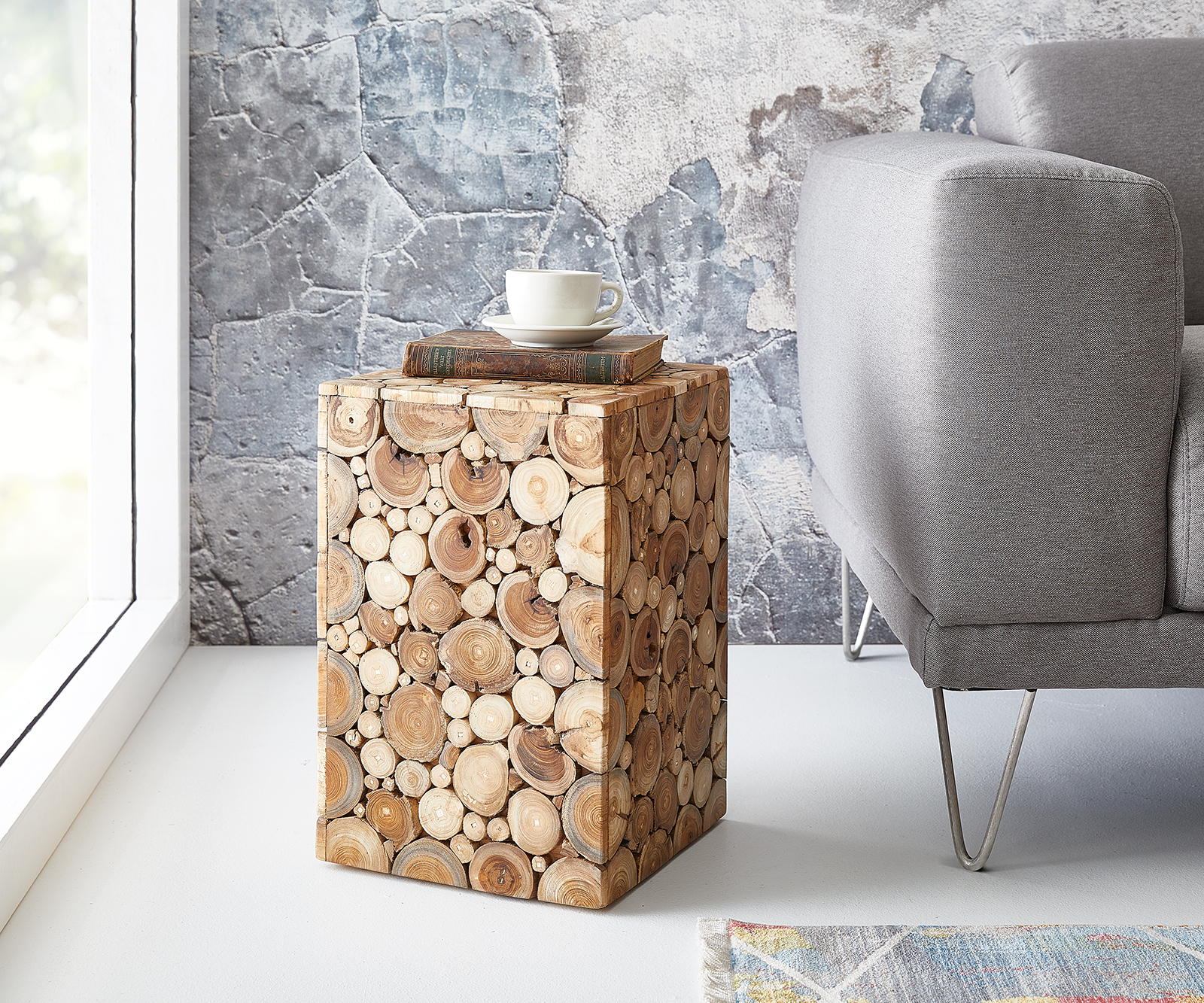 Holzhocker Ladislav 46x30 cm Teak Natur, Sitzhocker / Sitzwürfel