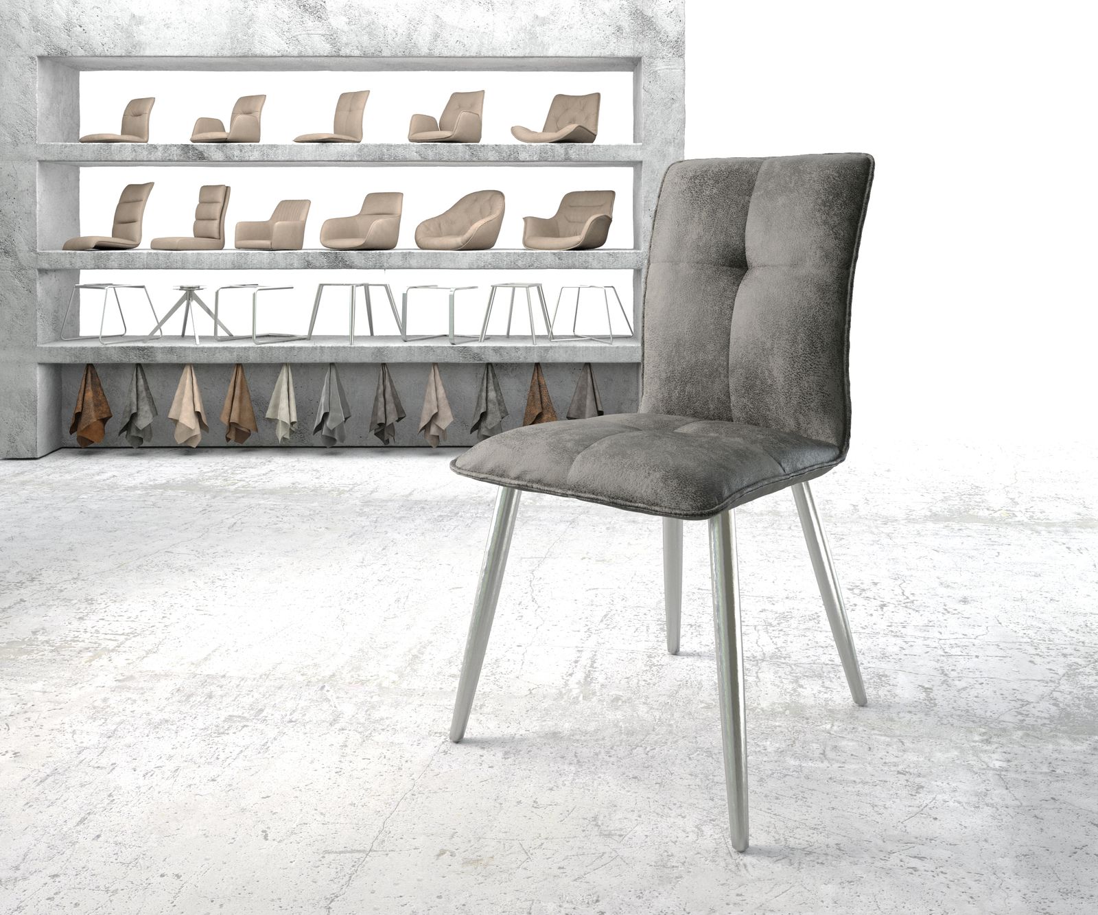 Chaise de salle à manger Maddy-Flex gris vintage 4-pieds conique acier inoxydable