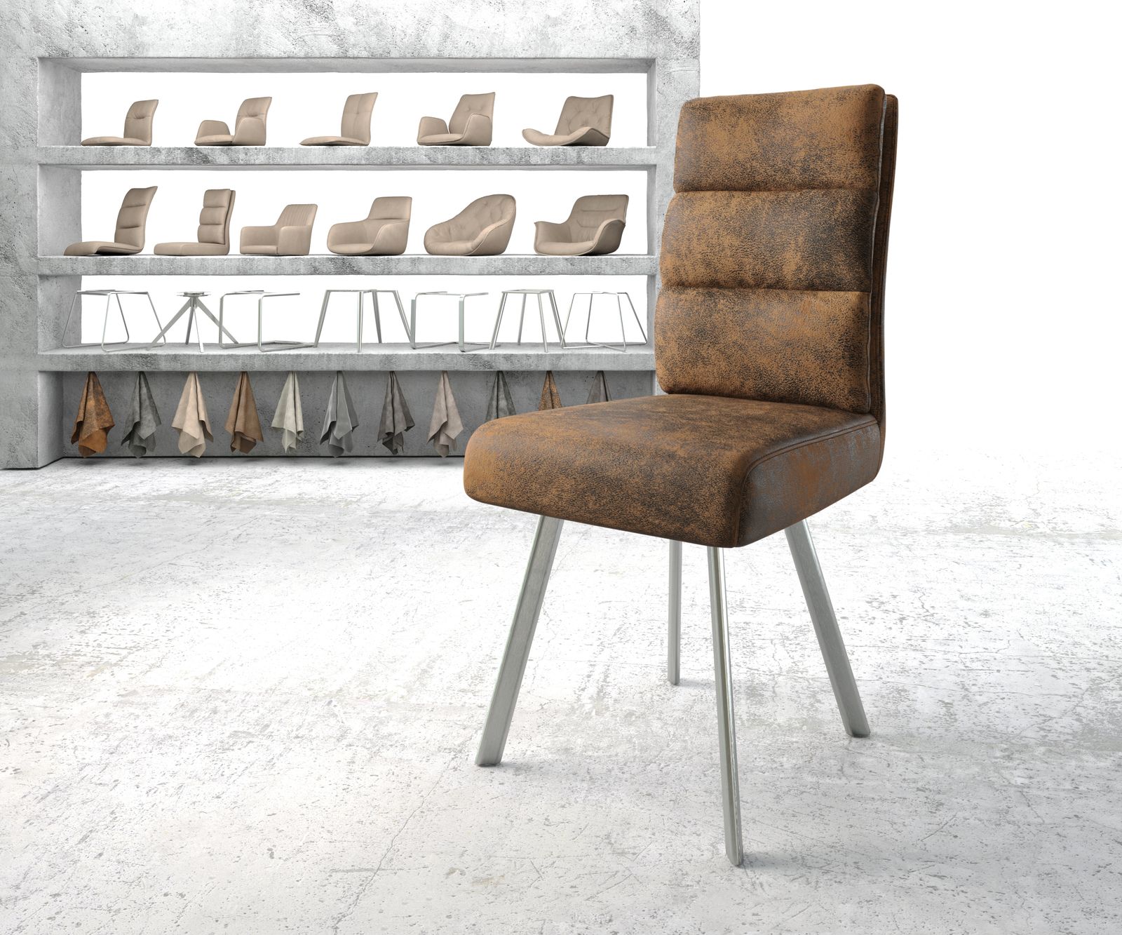 Chaise-de-salle-à-manger Pela-Flex marron vintage 4-pieds ovale acier inoxydable