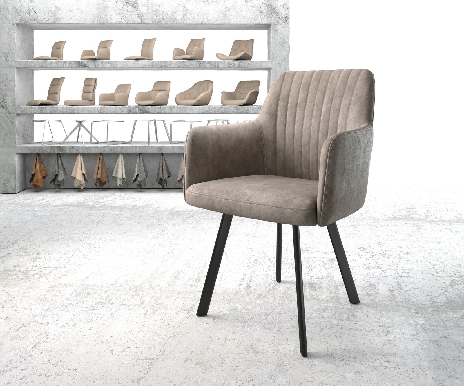 Fauteuil Greg-Flex taupe vintage 4-pieds ovale noir