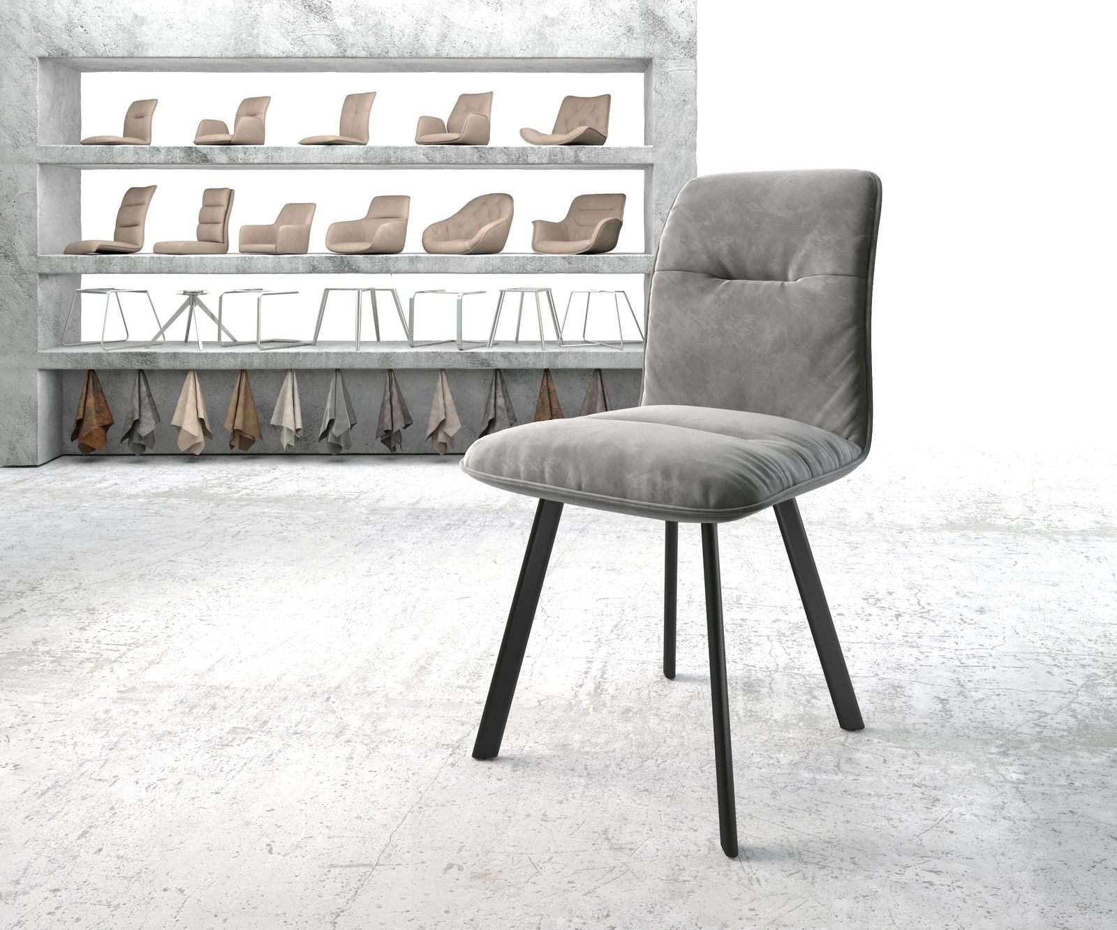 Chaise de salle à manger Vinjo-Flex gris velours 4-pieds ovale noir