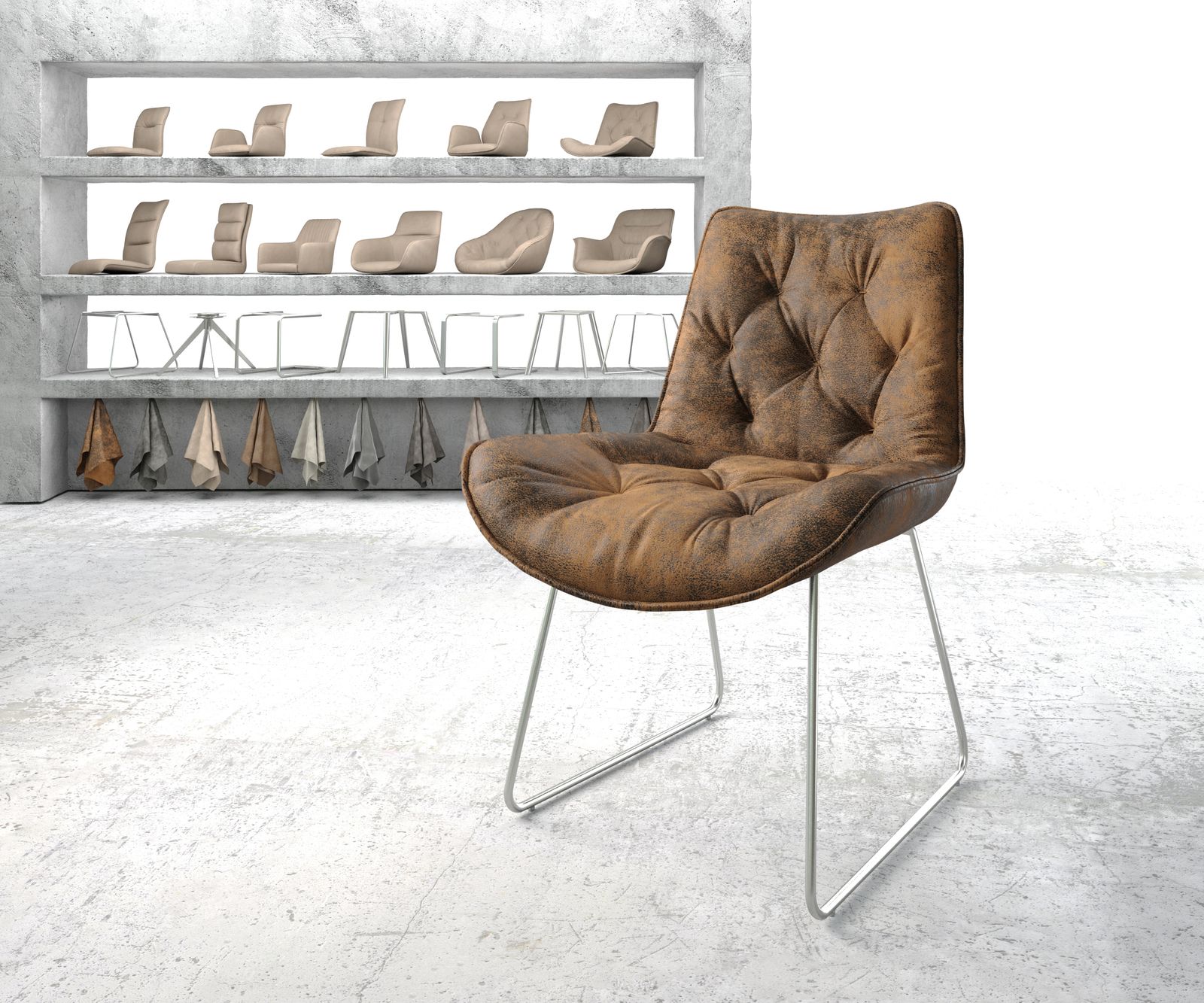 Chaise de salle à manger Taimi-Flex marron vintage cadre patin acier inoxydable