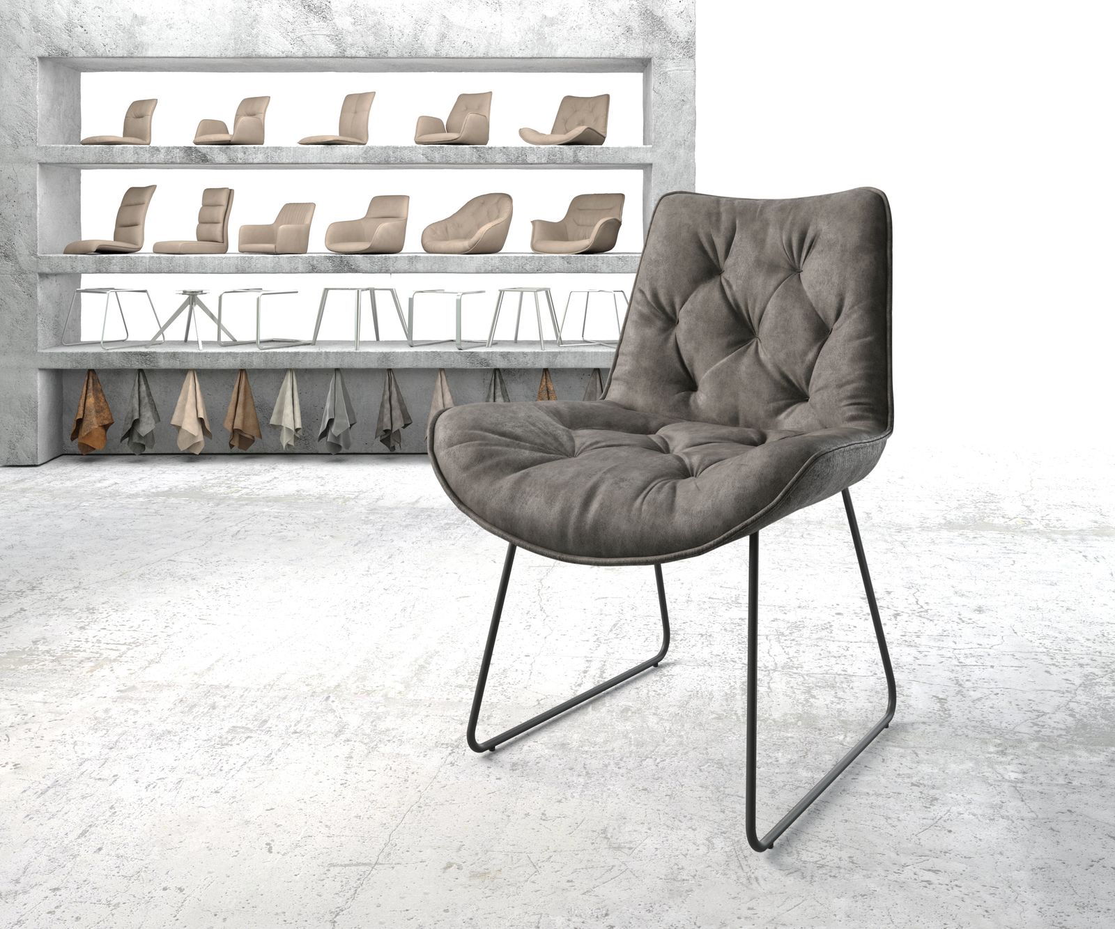 Chaise-de-salle-à-manger Taimi-Flex anthracite vintage cadre patin noir