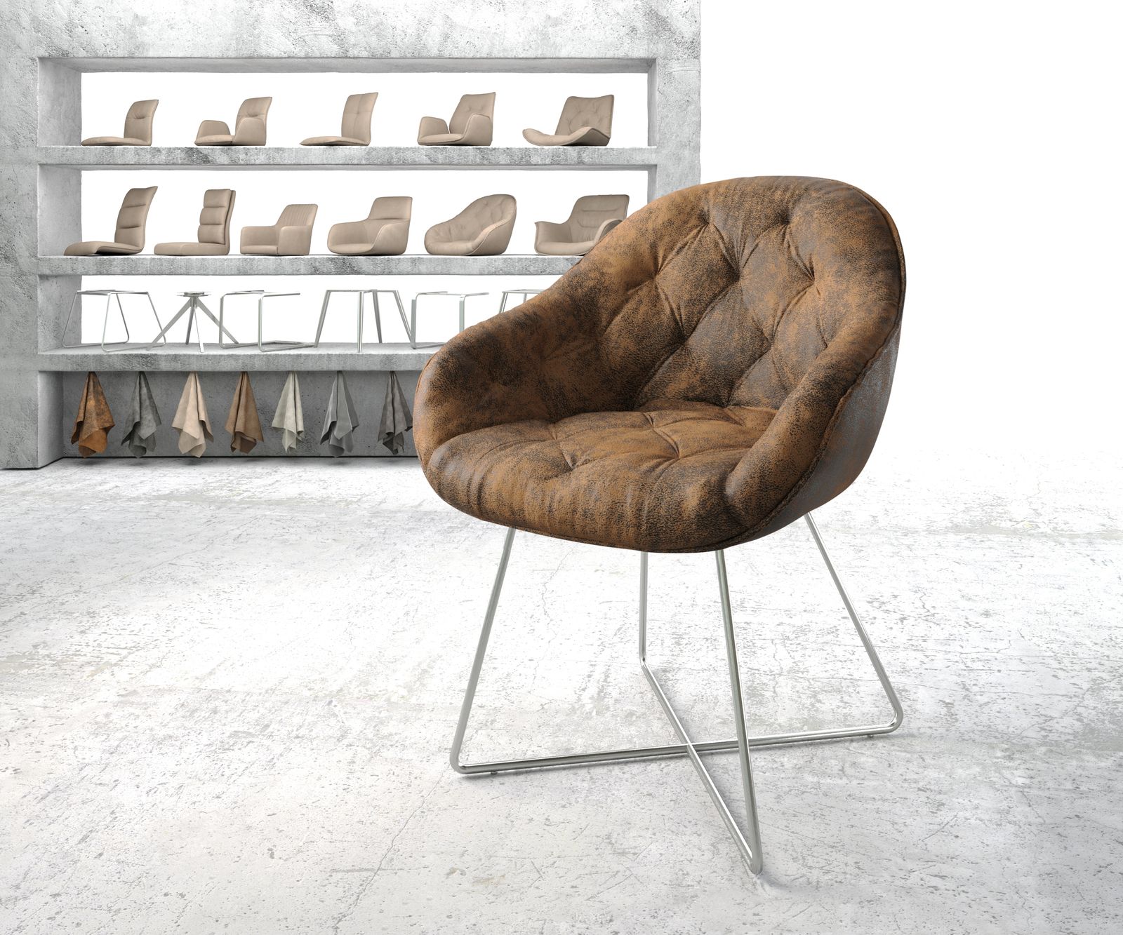 Fauteuil Gaio-Flex marron vintage X-cadre acier inoxydable