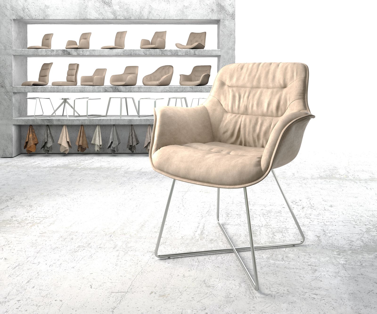 Fauteuil Kaira-Flex Beige Vintage X-cadre acier inoxydable