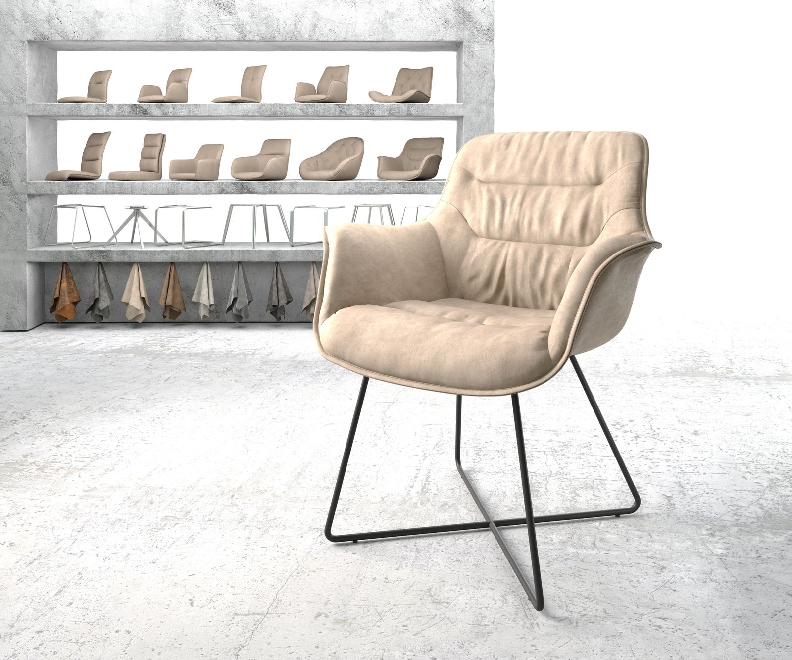 Fauteuil Kaira-Flex beige vintage X-cadre noir