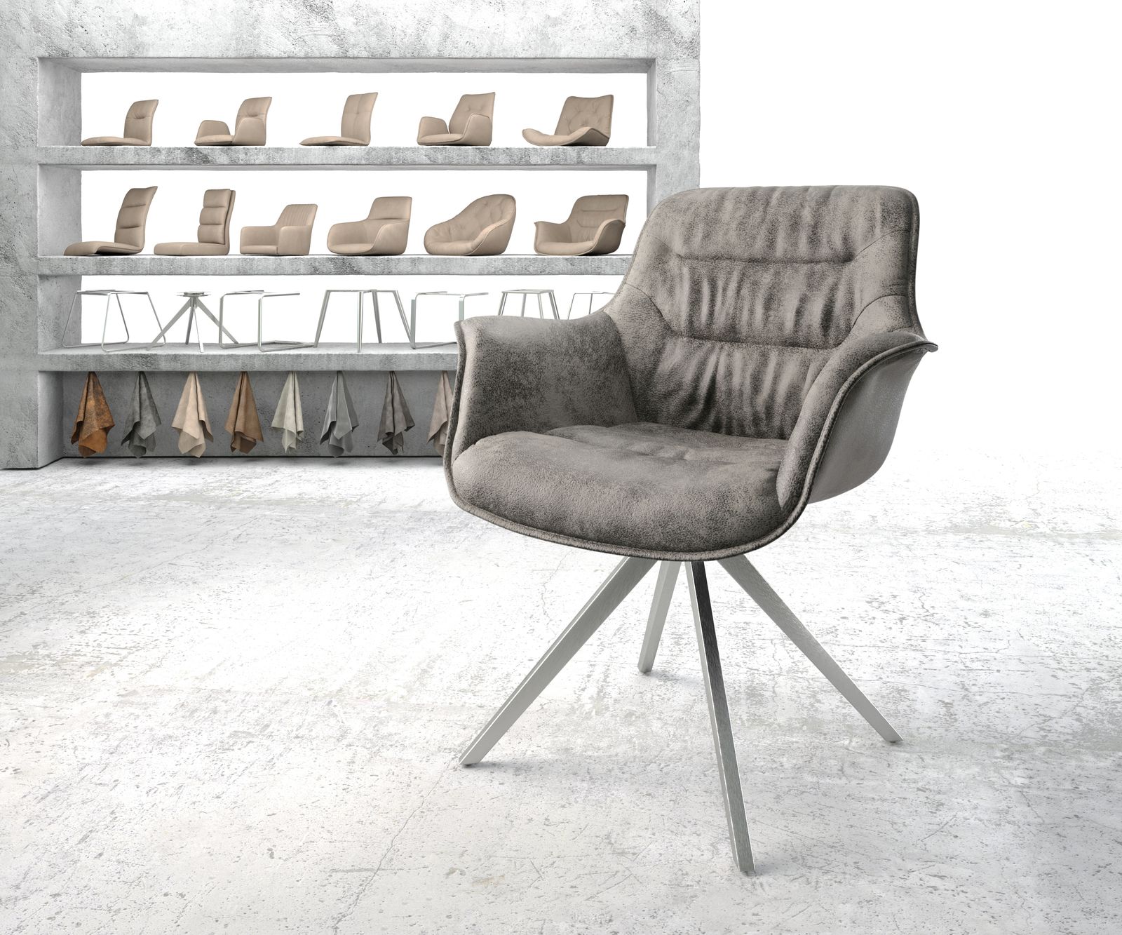 Chaise-pivotante Kaira-Flex gris vintage cadre croisé carré acier inoxydable