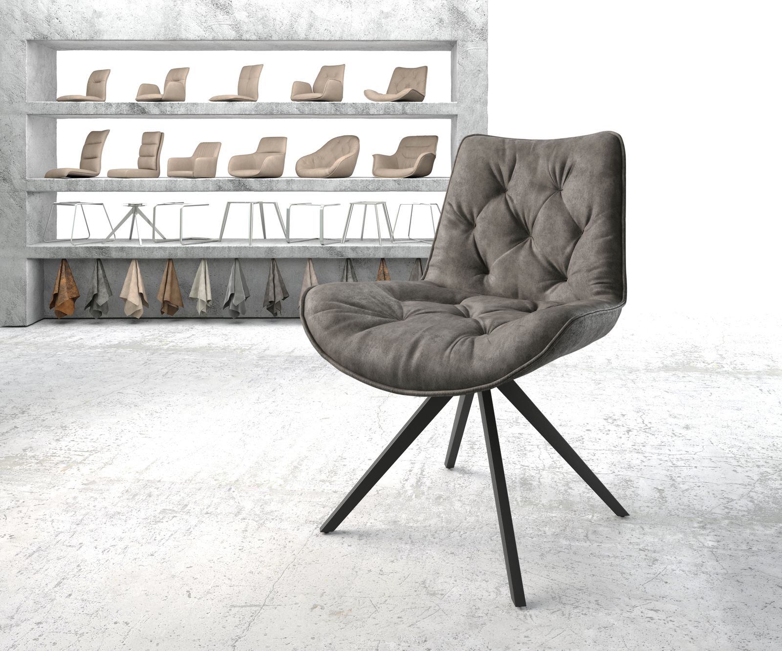 Chaise-pivotante Taimi-Flex anthracite vintage cadre croisé carré noir