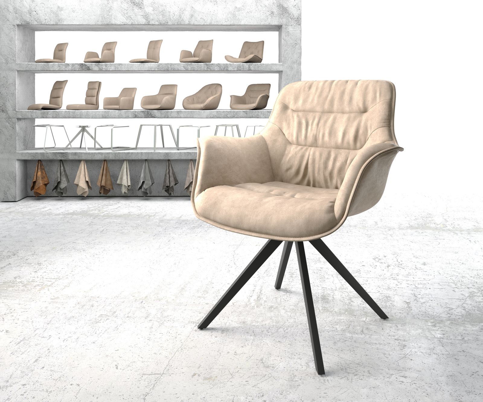 Chaise-pivotante Kaira-Flex beige vintage cadre croisé carré noir