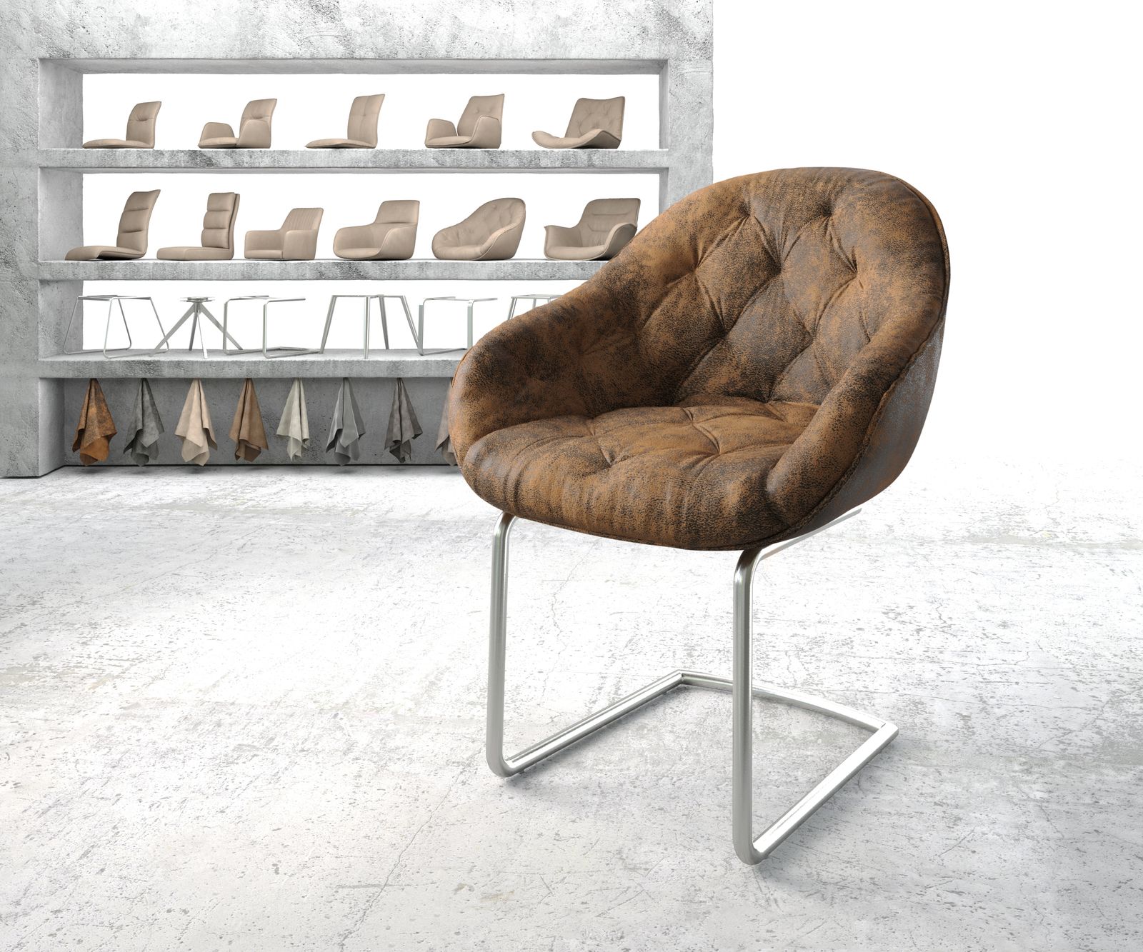 Fauteuil Gaio-Flex marron vintage cantilever rond acier inoxydable