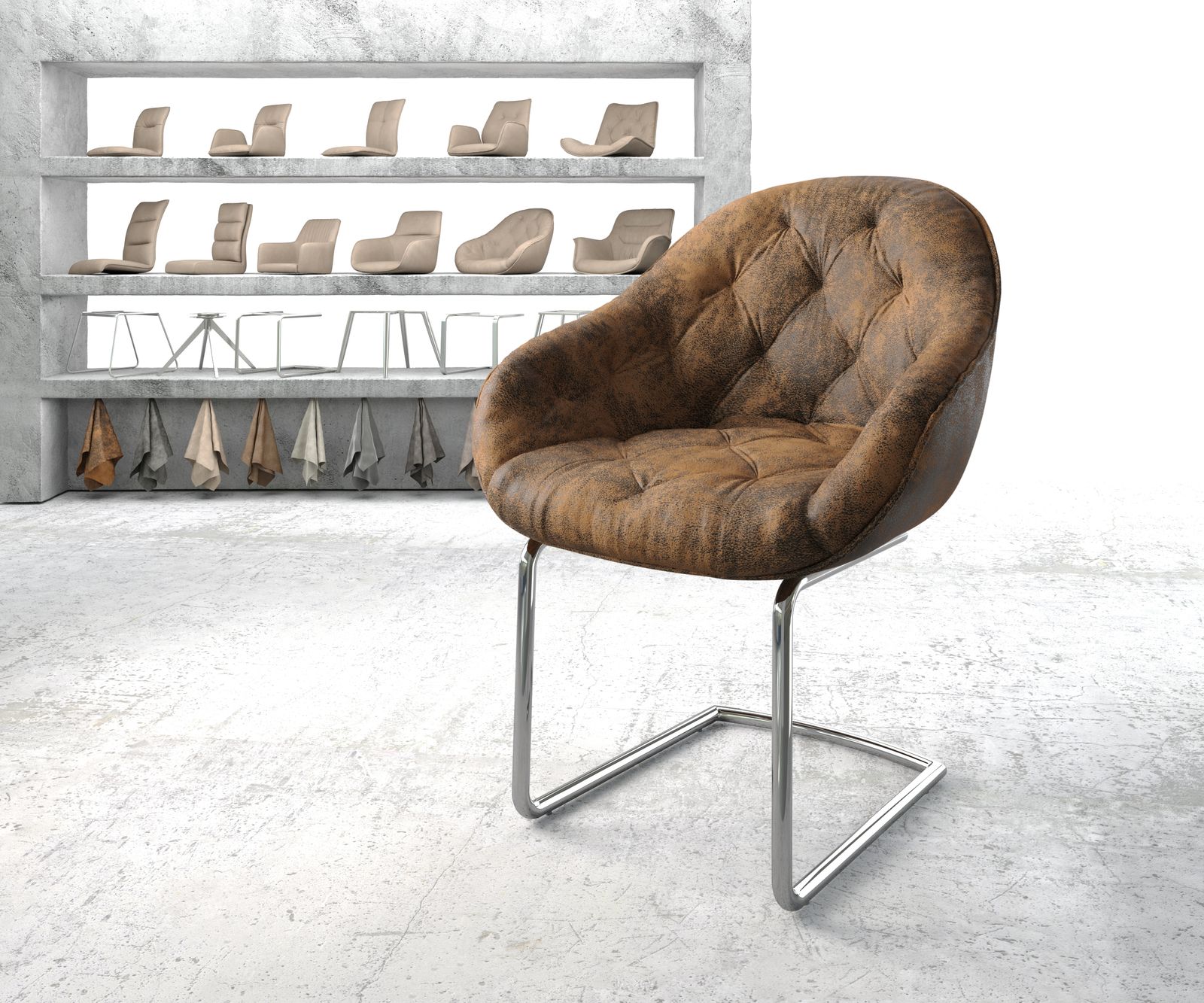 Fauteuil Gaio-Flex marron vintage cantilever rond chromé