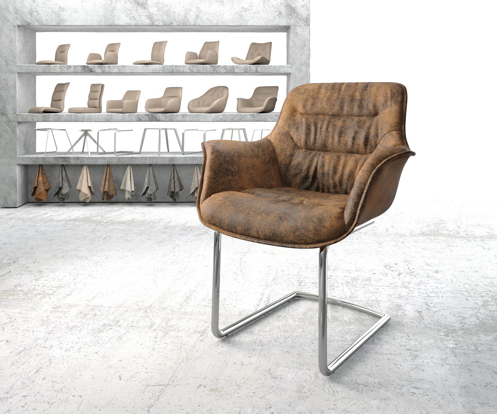 Fauteuil Kaira-Flex marron vintage cantilever rond chromé