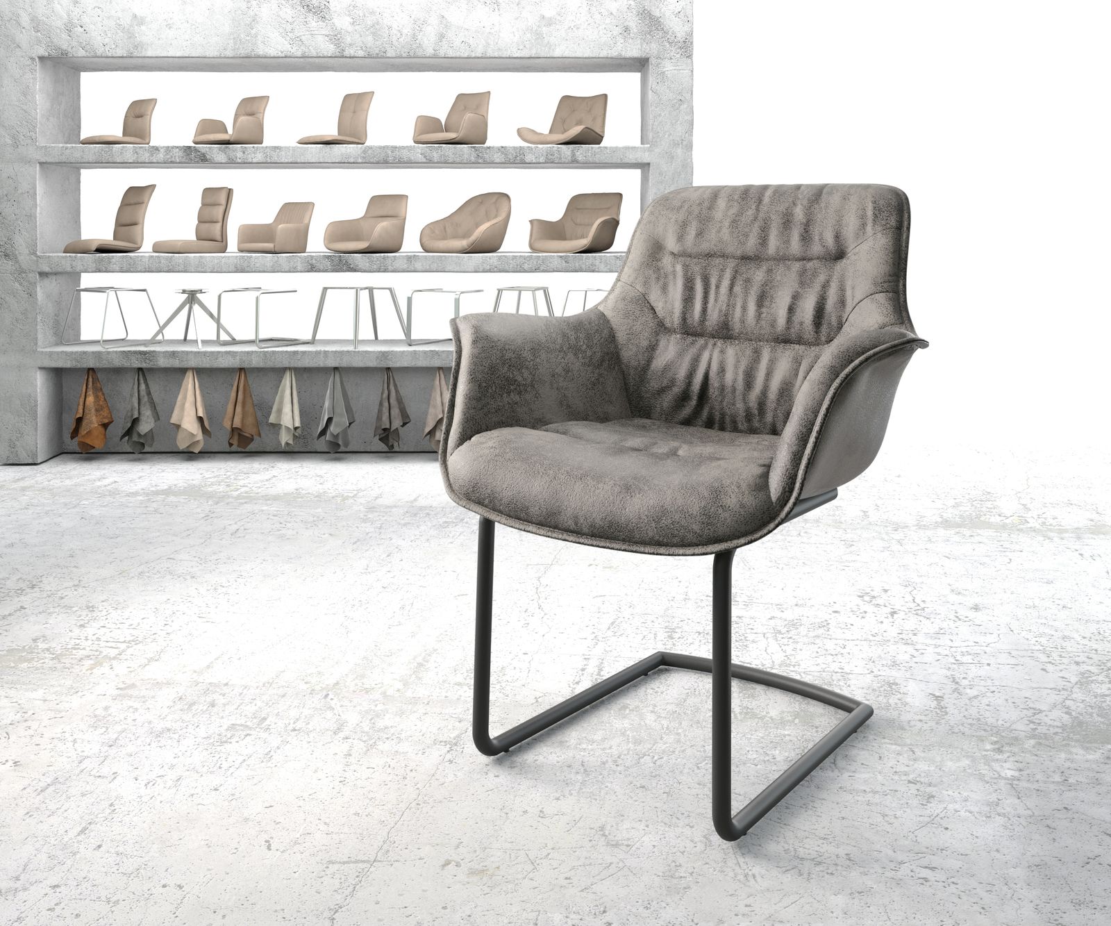 Fauteuil Kaira-Flex gris vintage cantilever rond noir