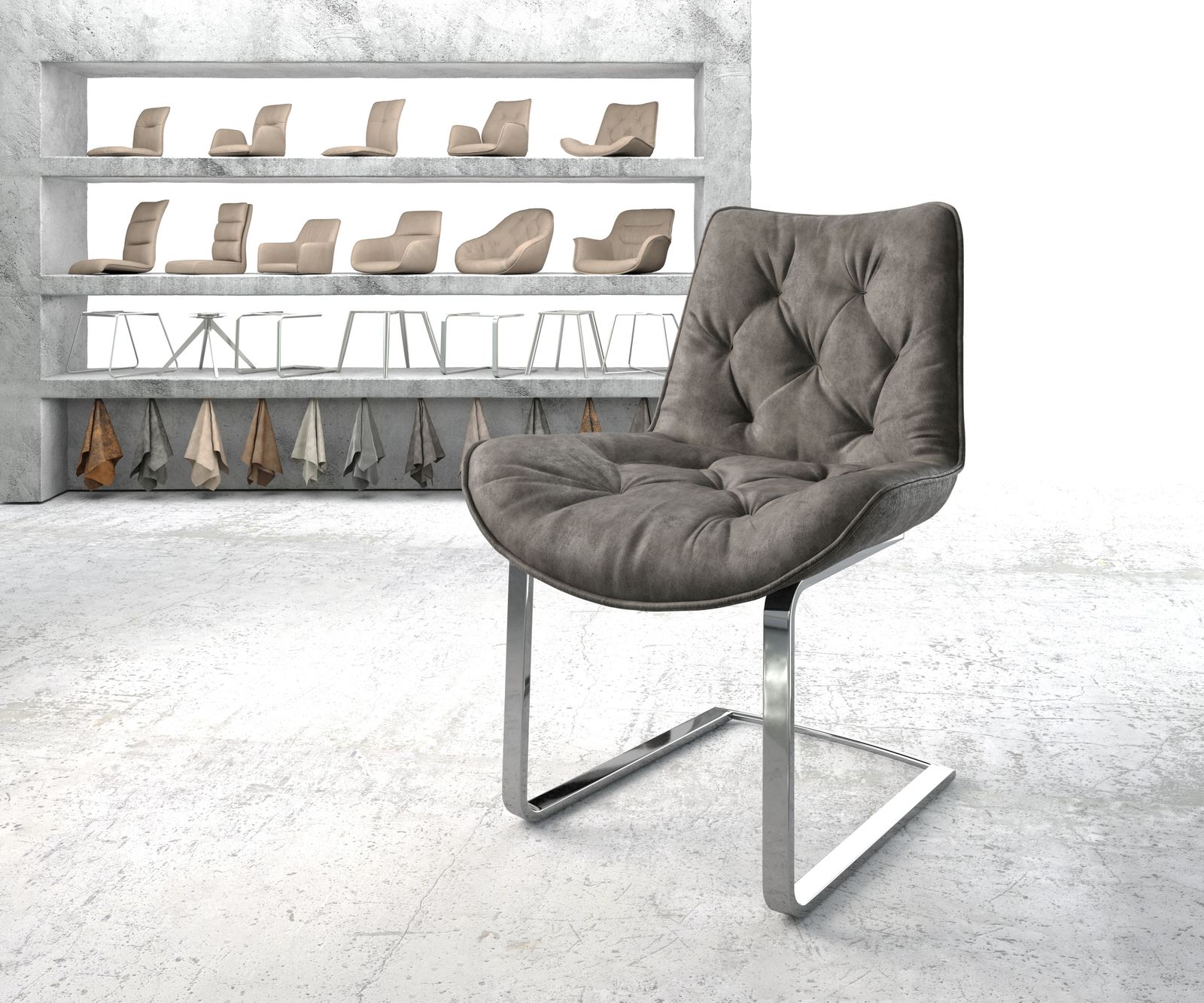 Chaise de salle à manger Taimi-Flex anthracite vintage cantilever plat chromé