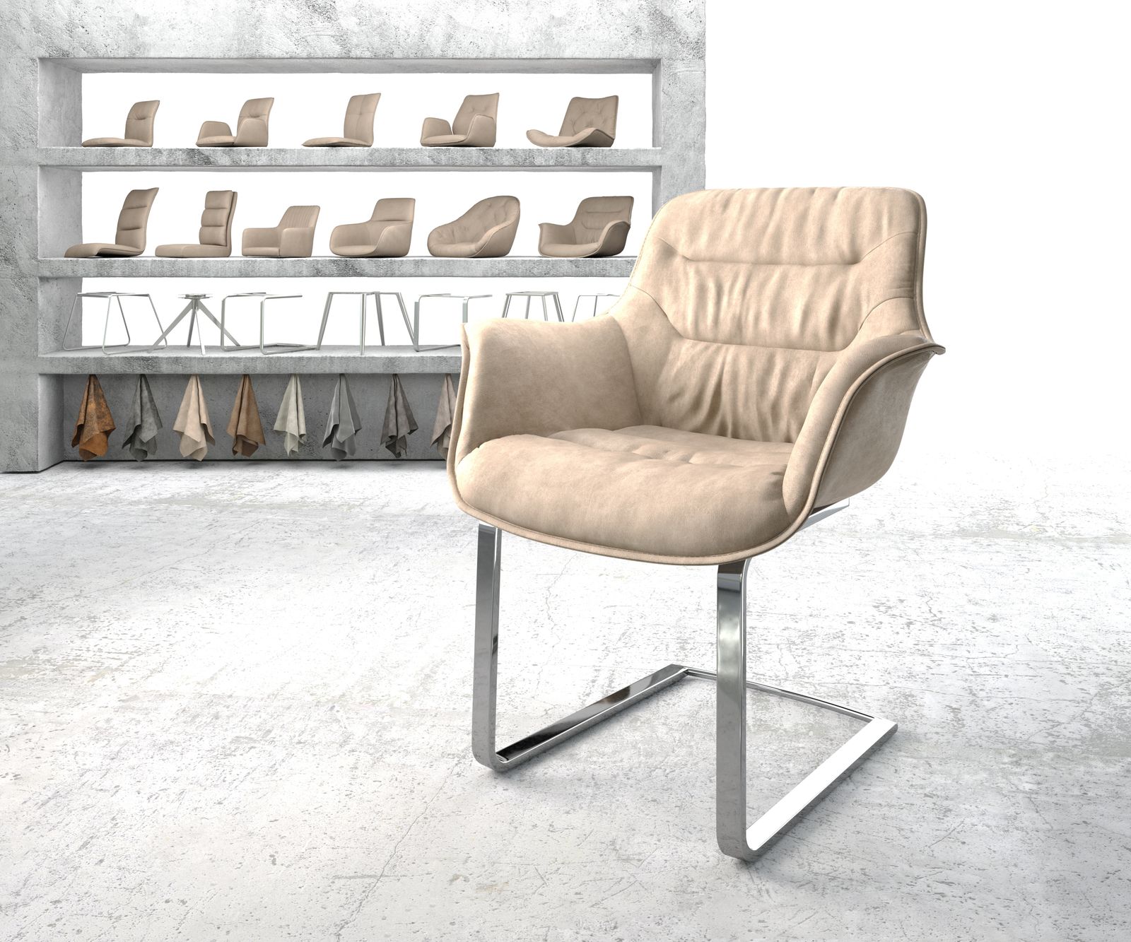 Fauteuil Kaira-Flex beige vintage cantilever plat chromé