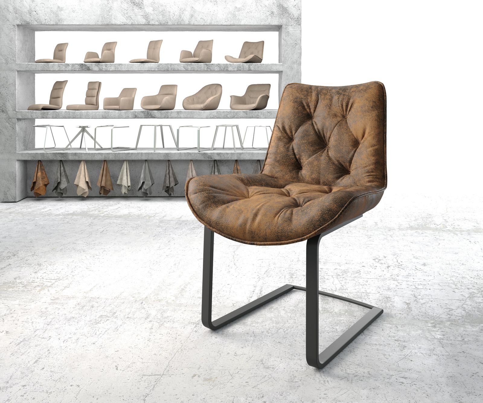 Chaise-de-salle-à-manger Taimi-Flex marron vintage cantilever plat noir