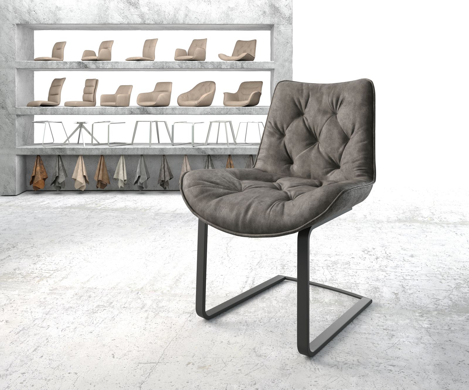 Chaise-de-salle-à-manger Taimi-Flex anthracite vintage cantilever plat noir