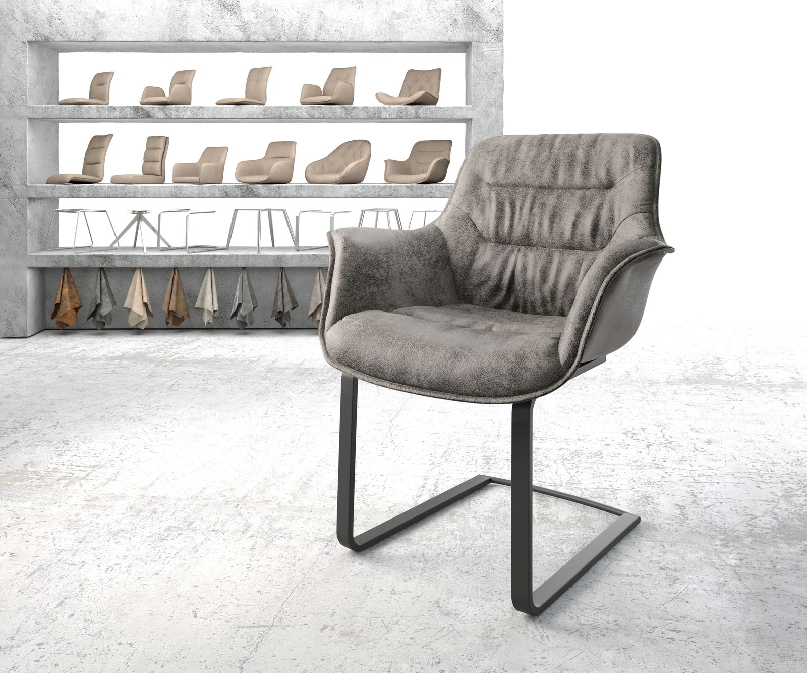 Fauteuil Kaira-Flex gris vintage cantilever plat noir