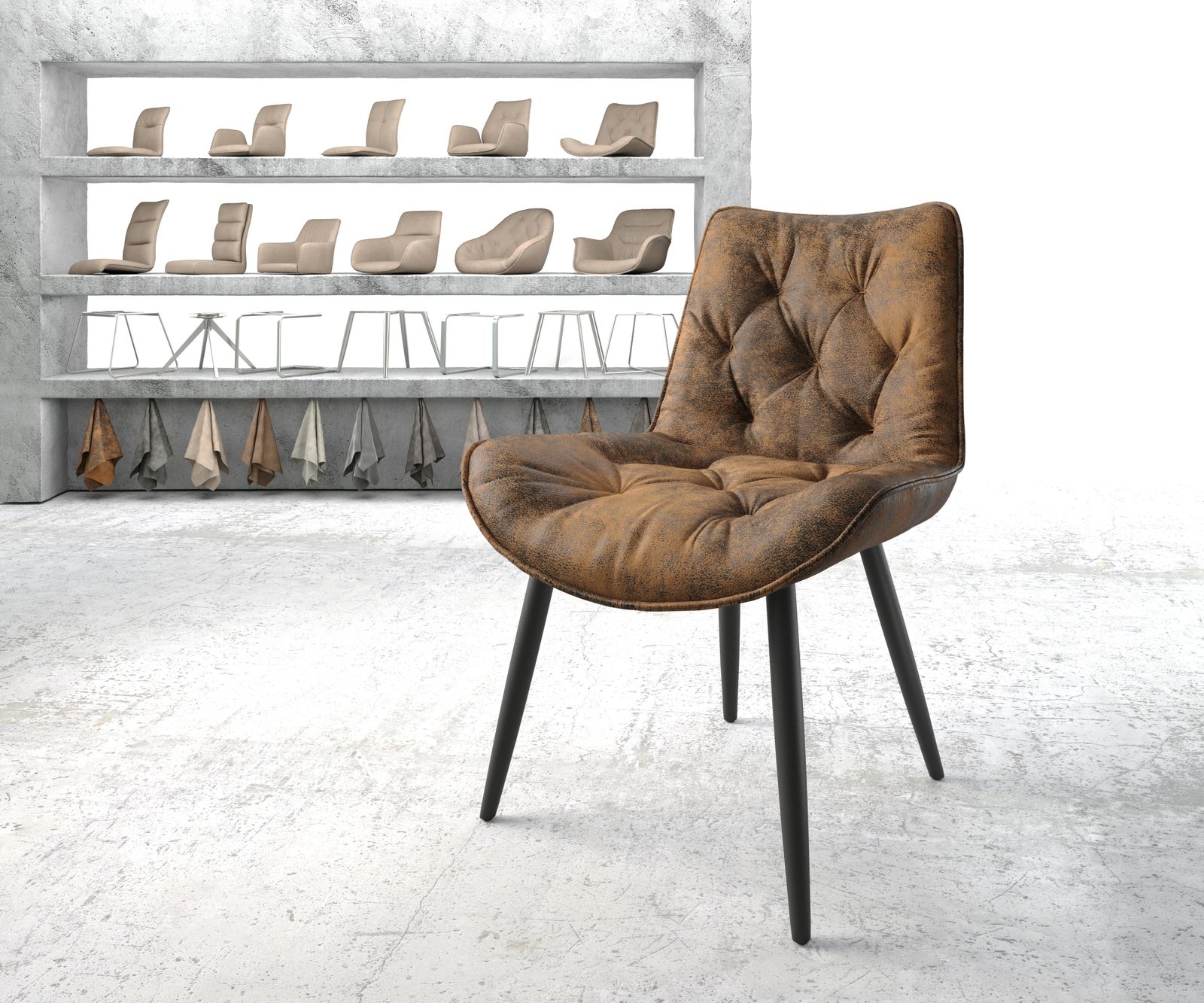 Chaise-de-salle-à-manger Taimi-Flex marron vintage 4-pieds conique noir