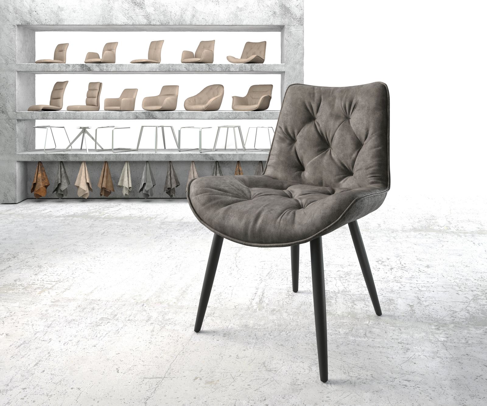 Chaise-de-salle-à-manger Taimi-Flex anthracite vintage 4-pieds conique noir