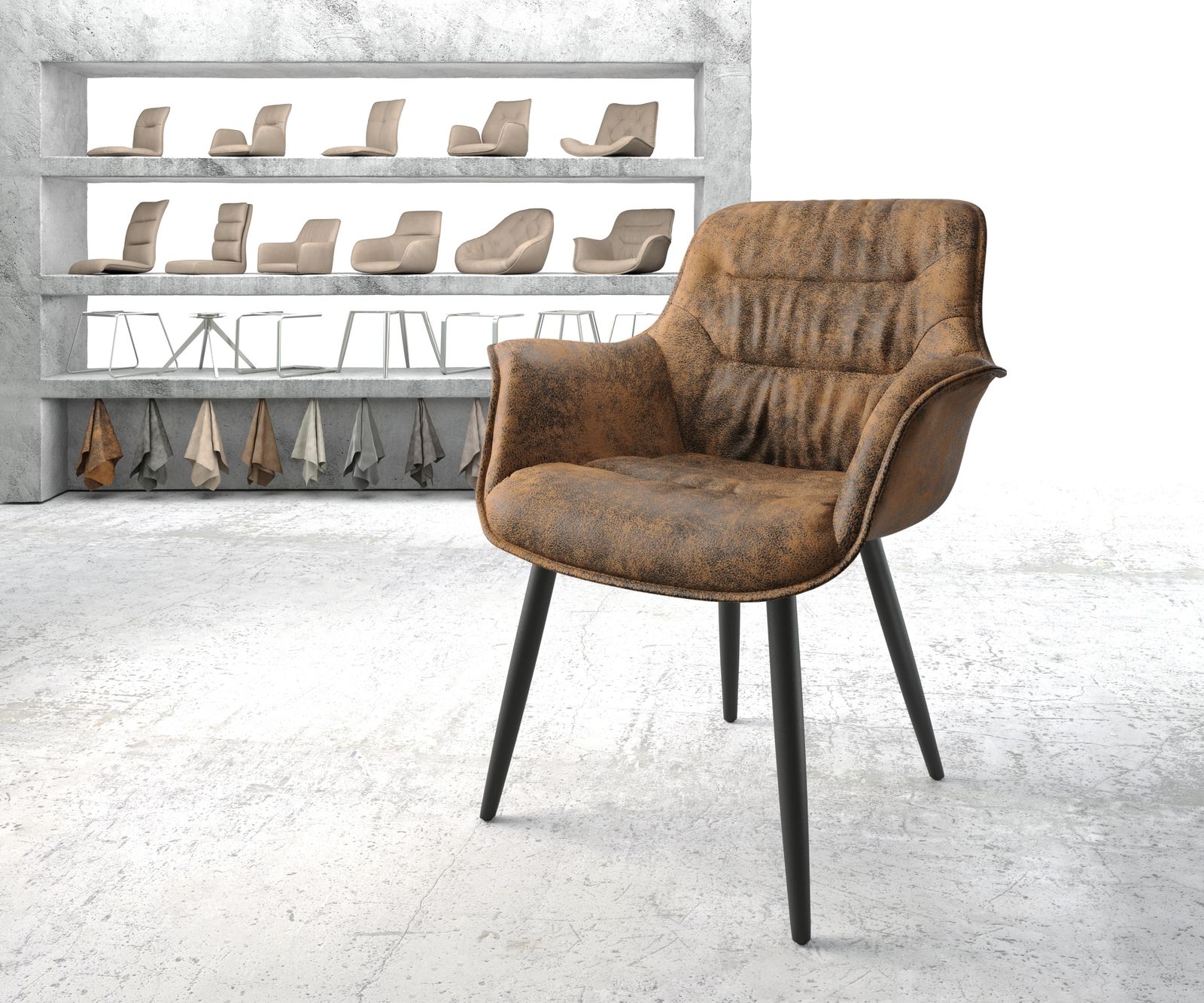 Fauteuil Kaira-Flex marron vintage 4-pieds conique noir