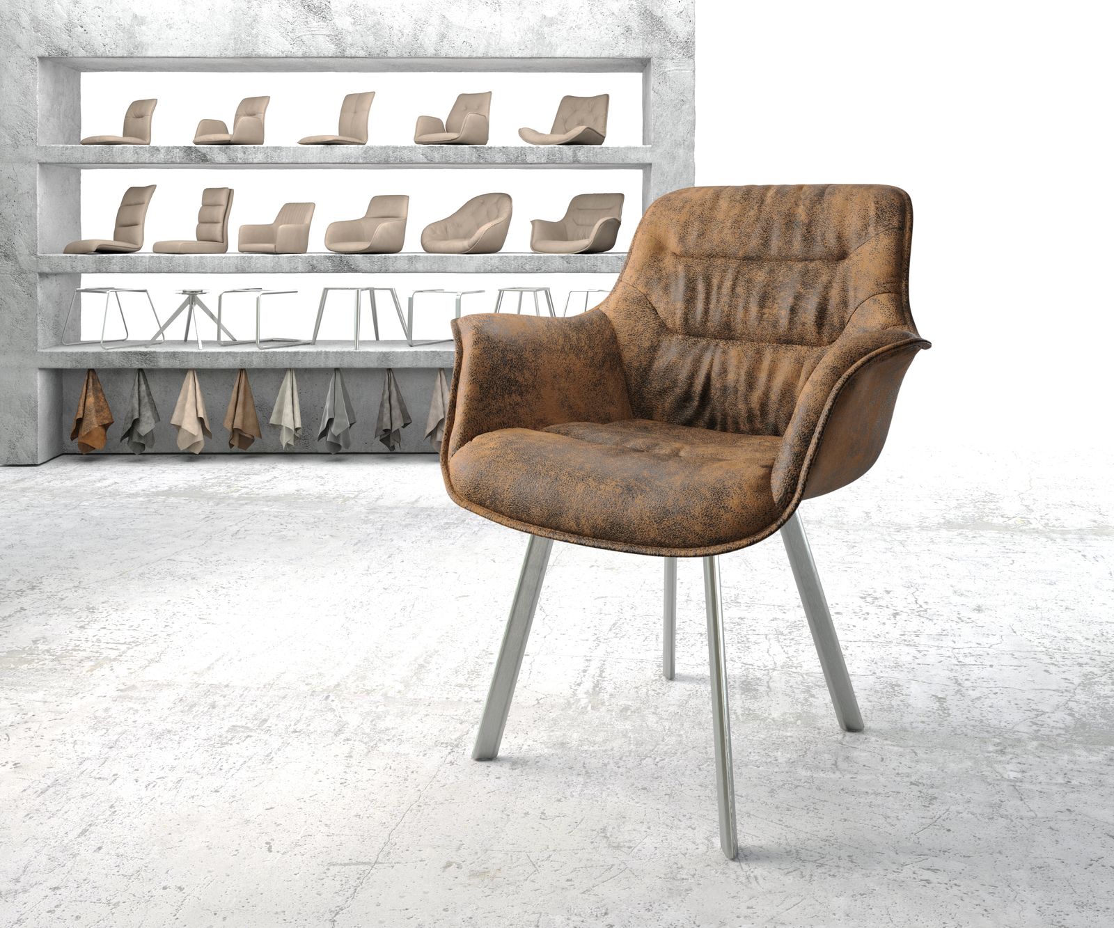 Fauteuil Kaira-Flex marron vintage 4-pieds ovale acier inoxydable