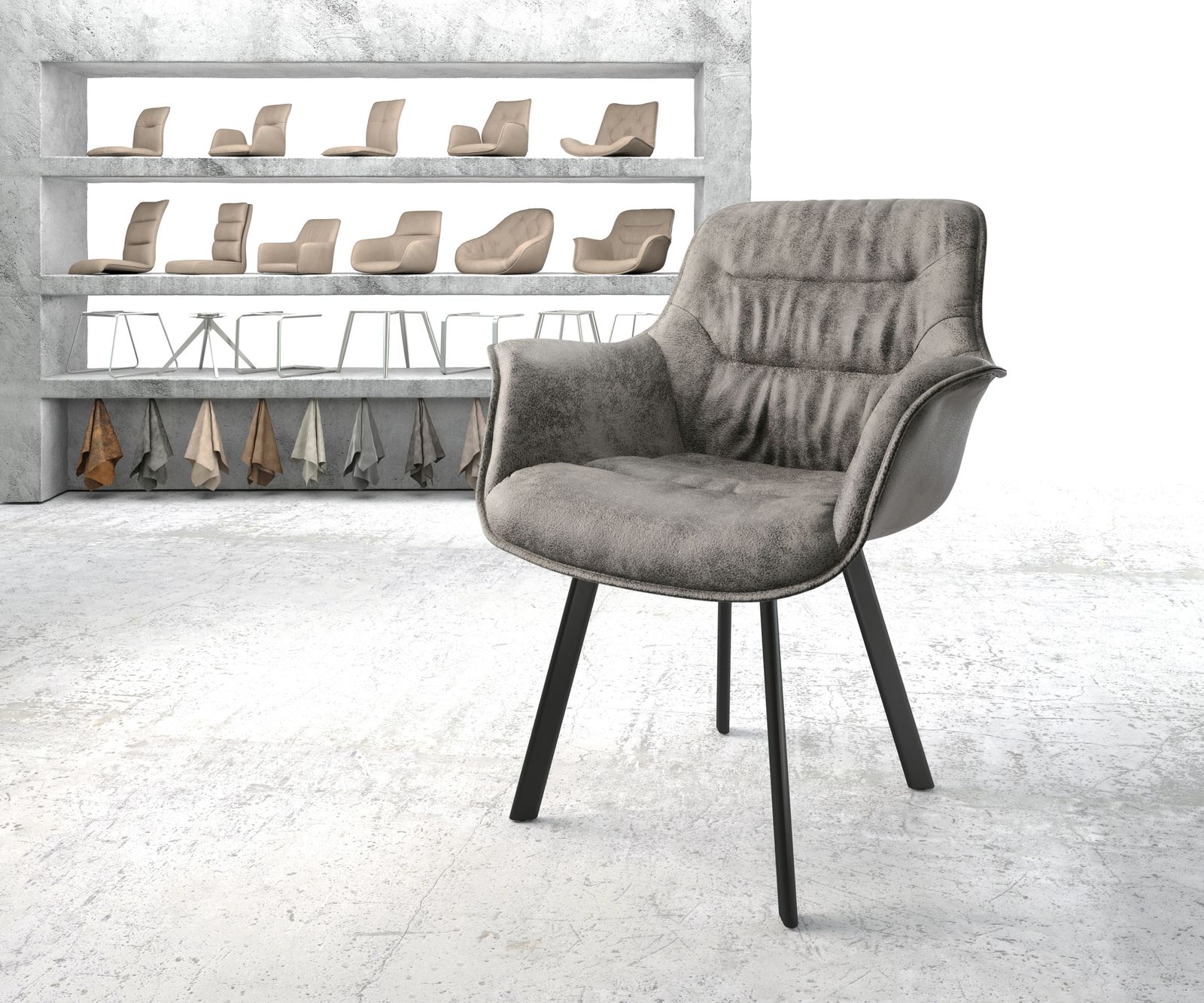 Fauteuil Kaira-Flex gris vintage 4-pieds ovale noir