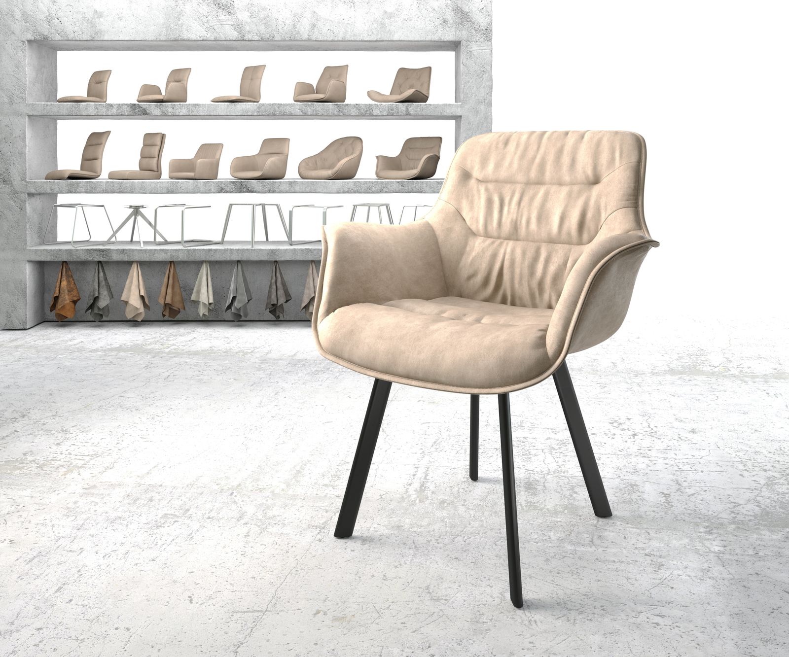 Fauteuil Kaira-Flex beige vintage 4-pieds ovale noir