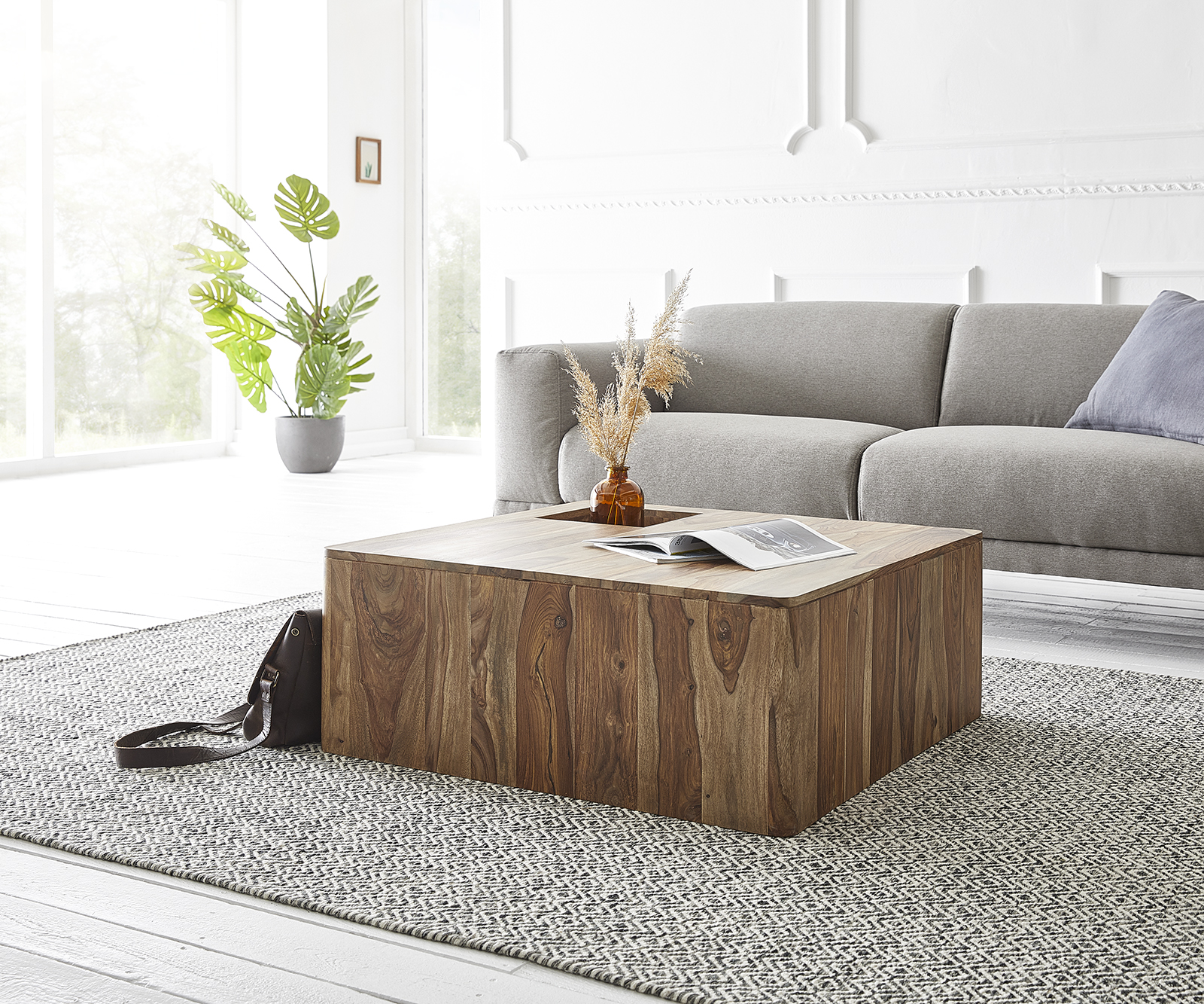 Couchtisch Loca 96x96 cm Sheesham Natur Ablagefach Massiv, Couchtische