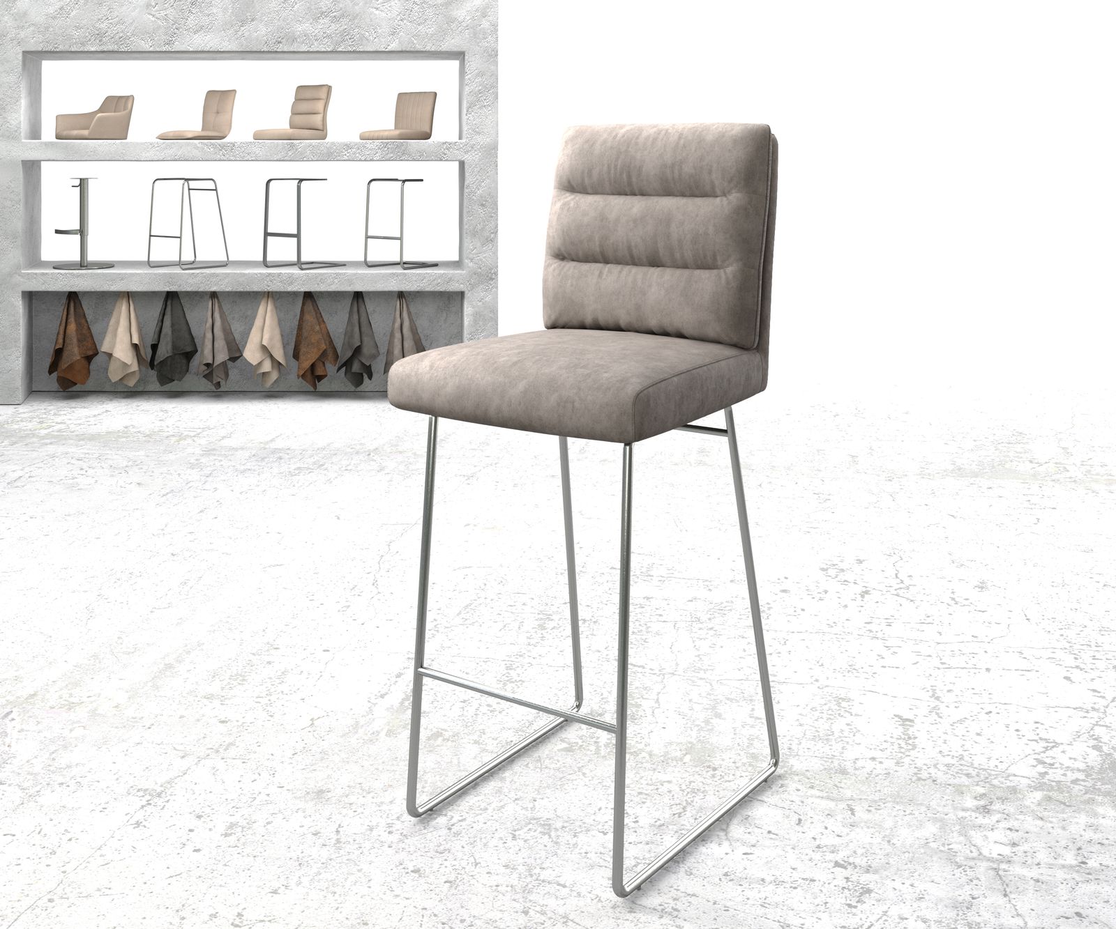 Barstuhl Pela-Flex Vintage Taupe Kufengestell Edelstahl, Barstühle