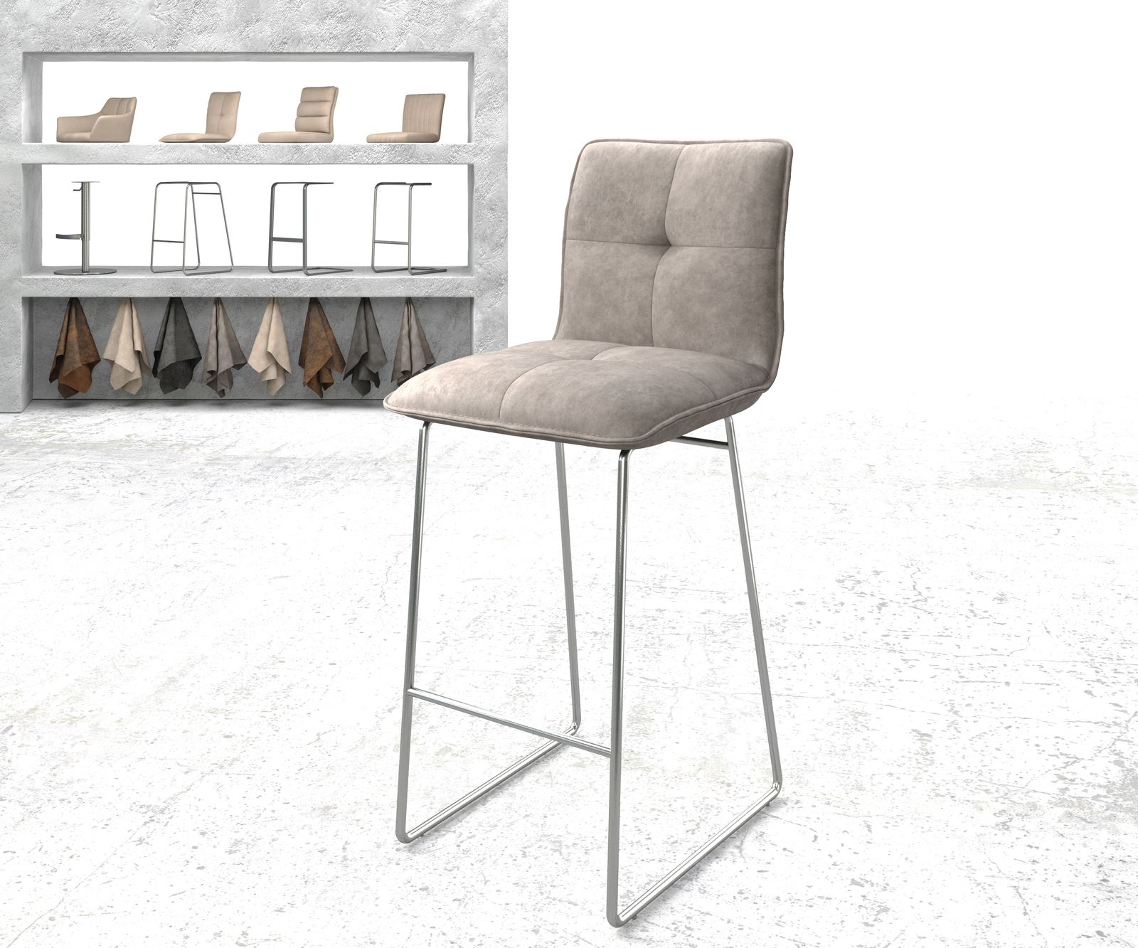 Chaise-de-bar Maddy-Flex vintage taupe cadre patin acier inoxydable