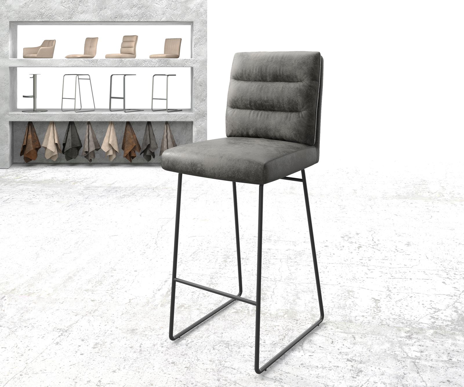 Barstuhl Pela-Flex Vintage Grau Kufengestell Metall, Barstühle