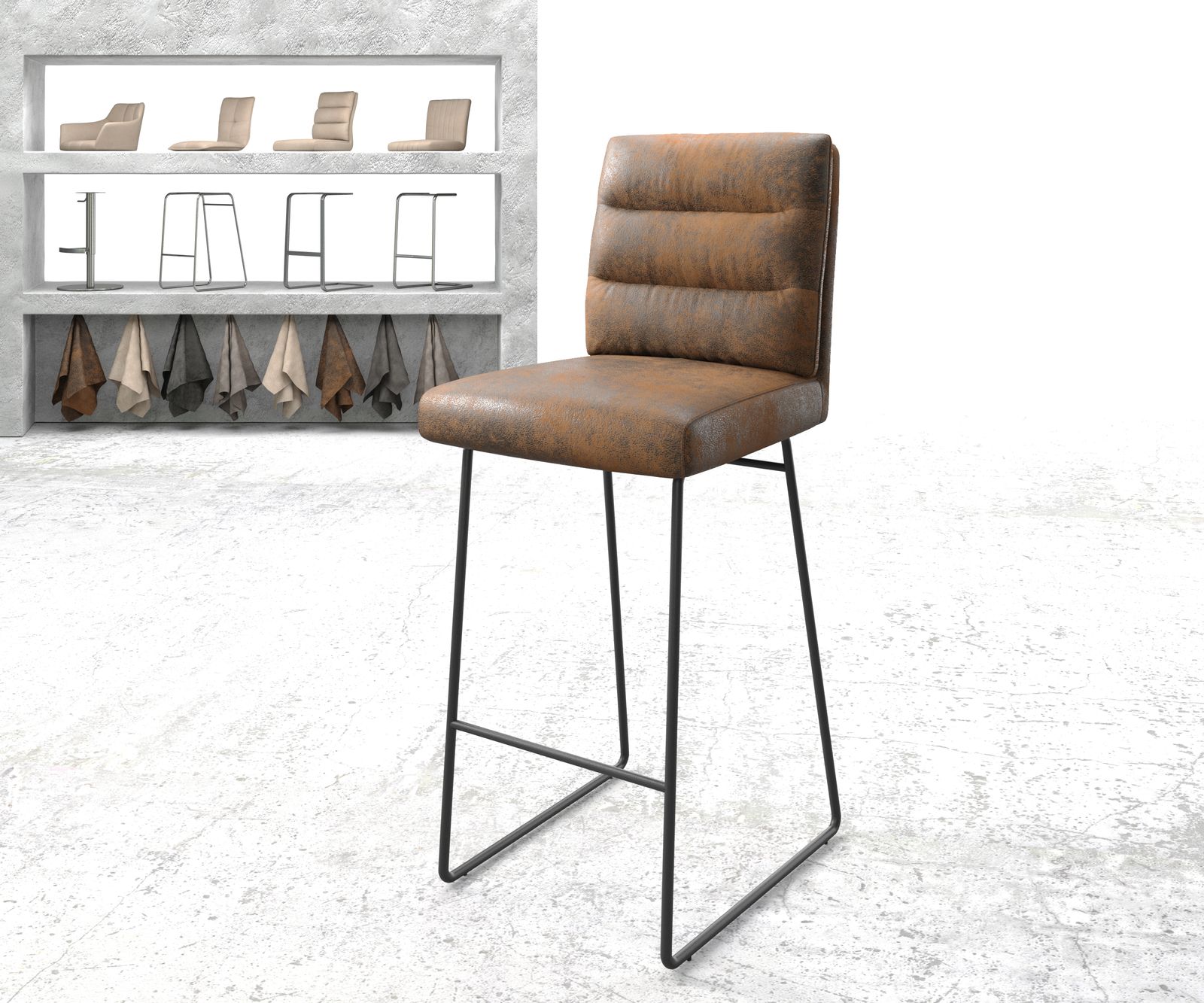 Barstuhl Pela-Flex Vintage Braun Kufengestell Metall, Barstühle