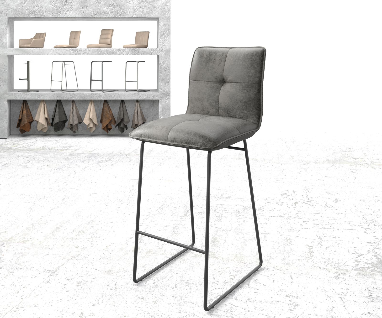 Barstuhl Maddy-Flex Vintage Grau Kufengestell Metall, Barstühle