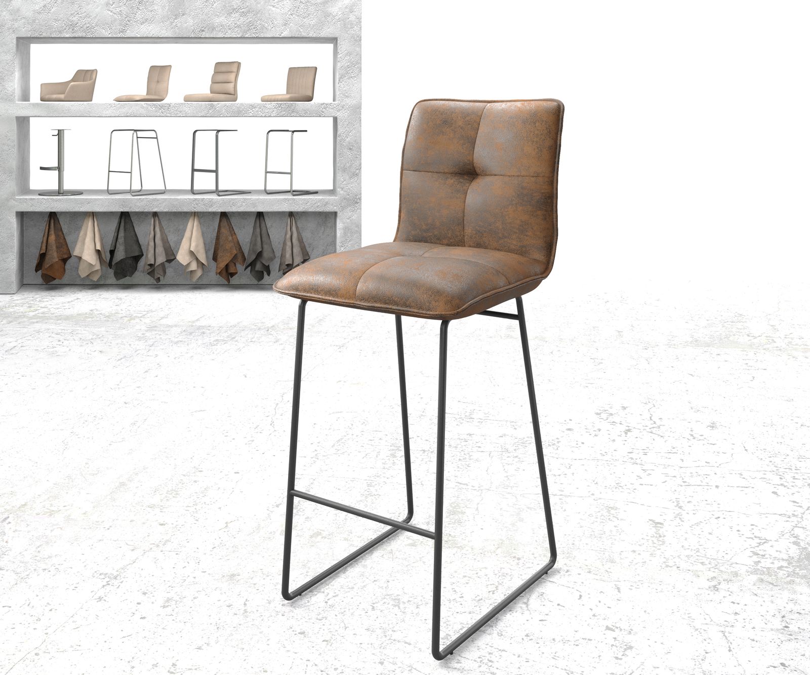 Chaise-de-bar Maddy-Flex vintage morron cadre patin métal