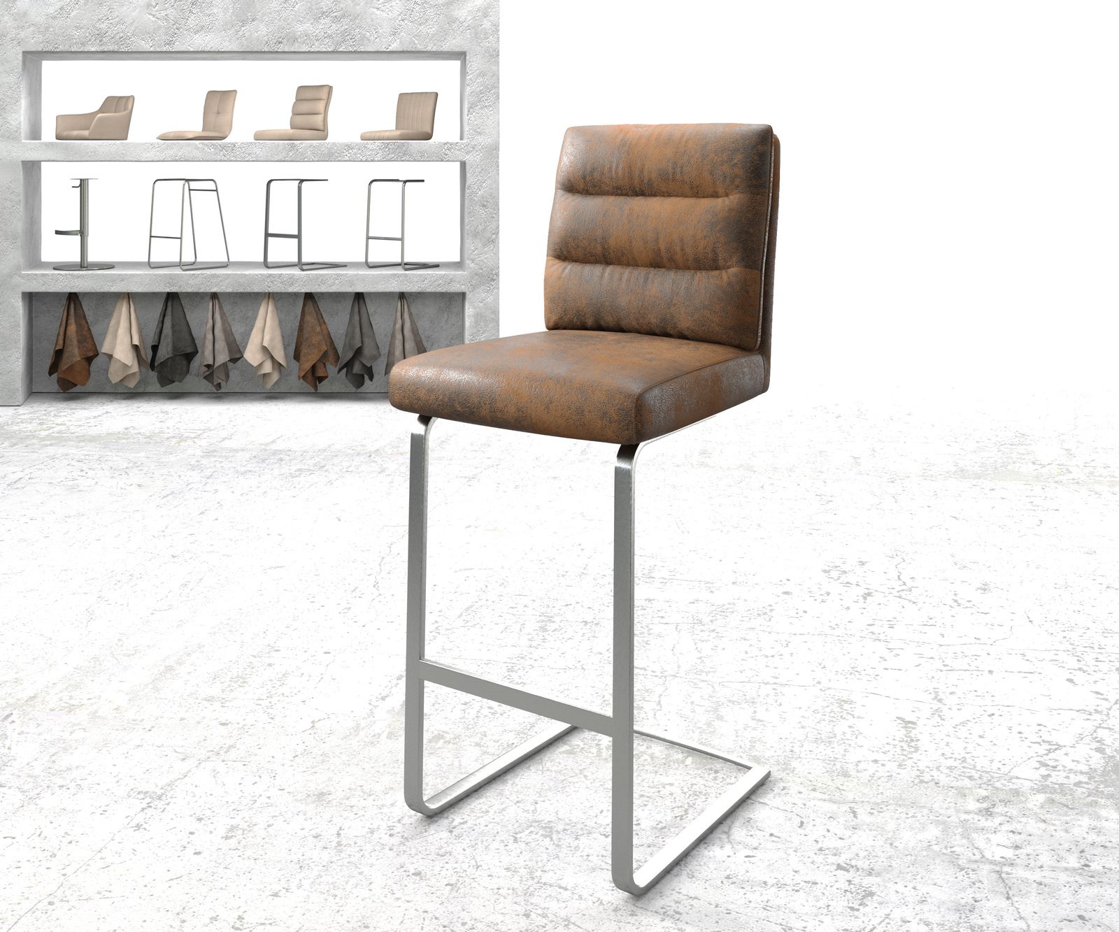 Barstuhl Pela-Flex Vintage Braun Freischwinger flach Edelstahl, Barstühle